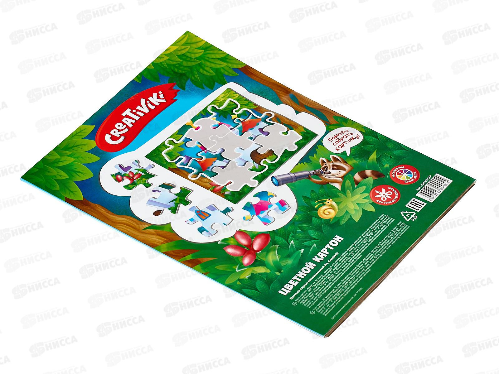 Цветной картон 16л 8цв. Creativiki немел. КЦ16Л8ЦКР