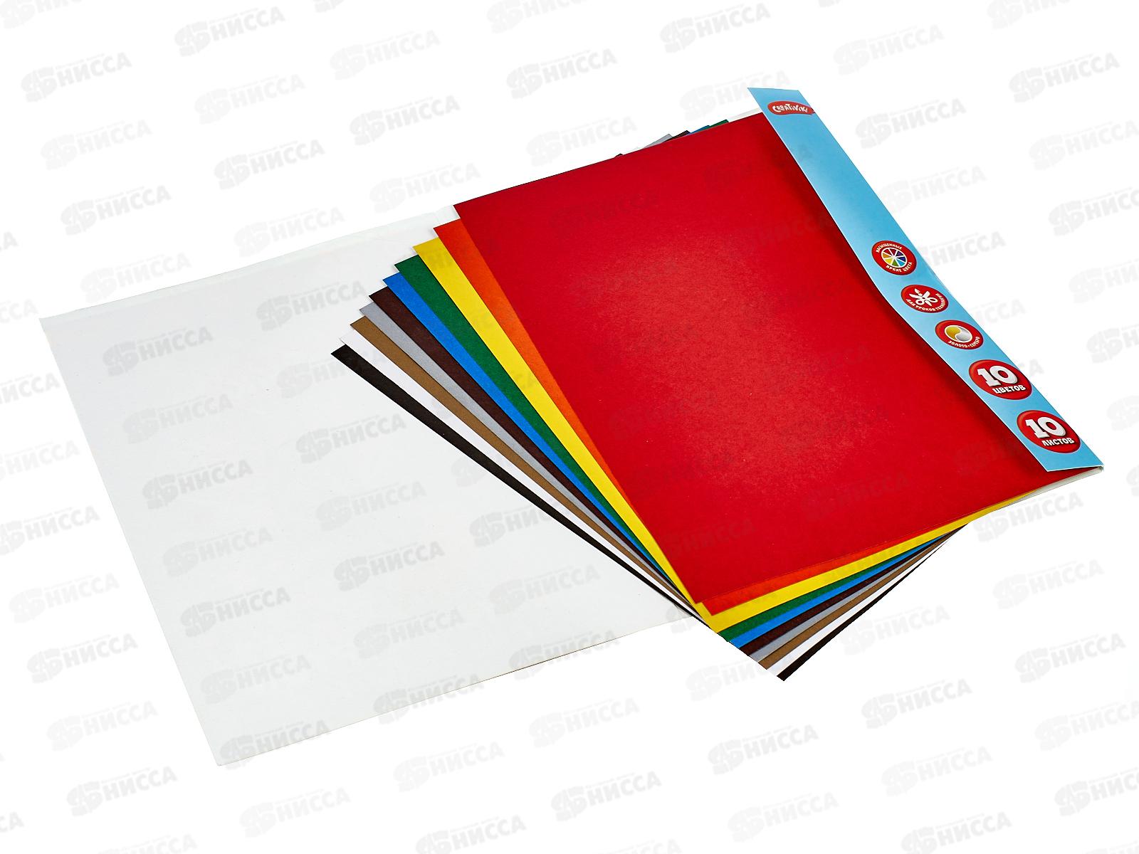 Цветной картон  10л 10цв Creativiki немел. КЦВ10Л10ЦКР *20