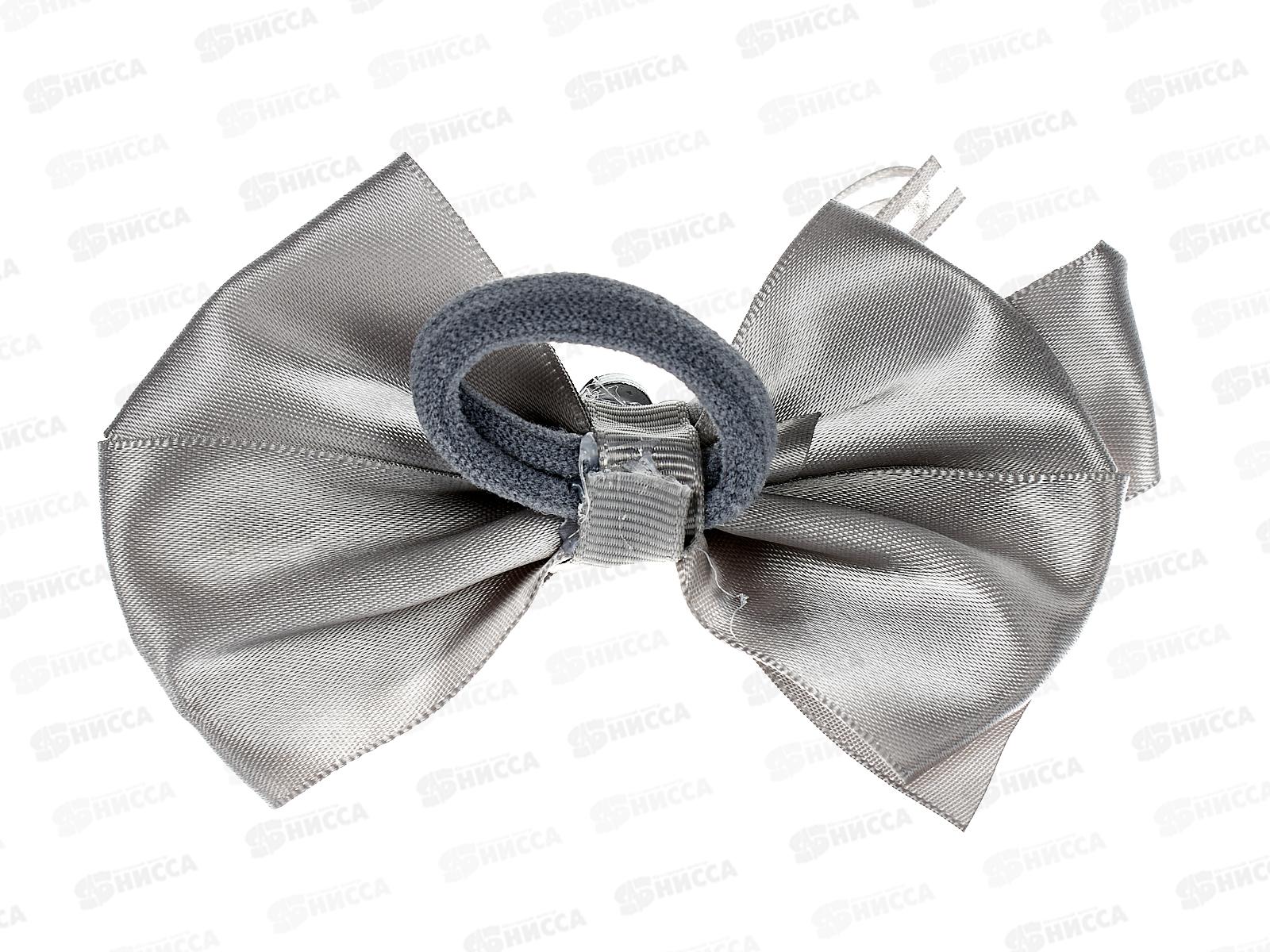 Резинка-бант шёлк,стразы,жемчуг серая №6346