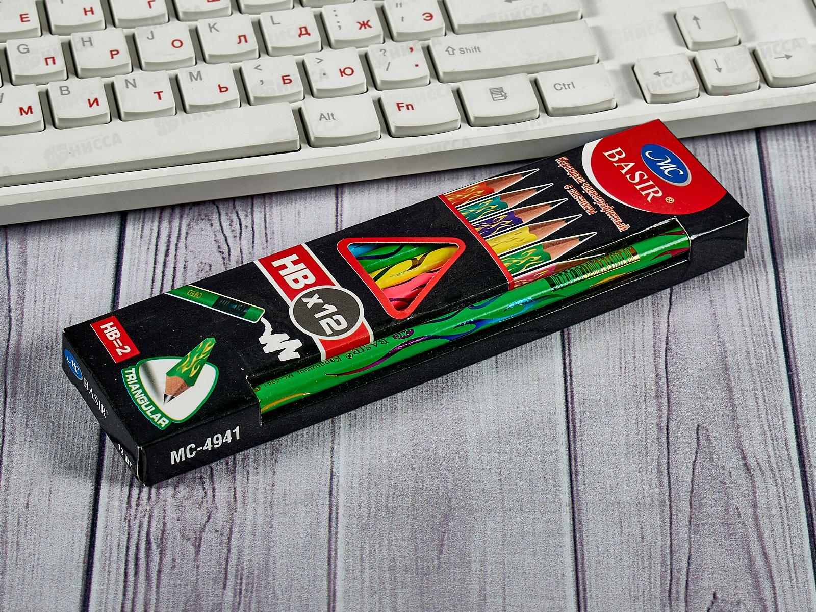 Карандаш чернографитный с ластиком BASIR цветной с голографич.рис. MC-4941 *12/144