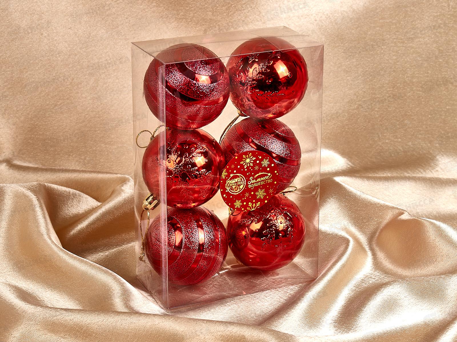 Набор шаров 6шт, 6см &quotСнежные тропинки&quot красный 6536806