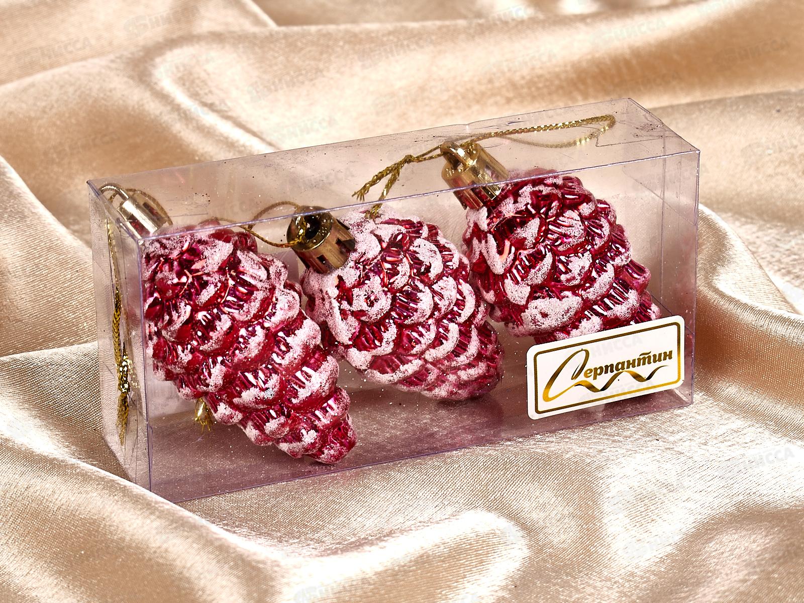 Набор елочных украшений 3шт Шишечки в инее 5,5см красный 916-0252