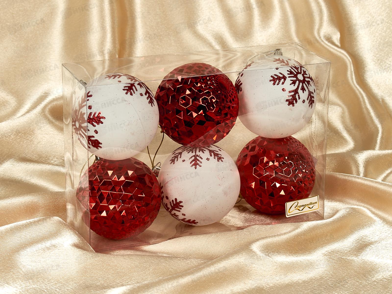 Набор елочных шаров 6шт &quotСнежное сияние&quot 8см красный/белый 201-2062
