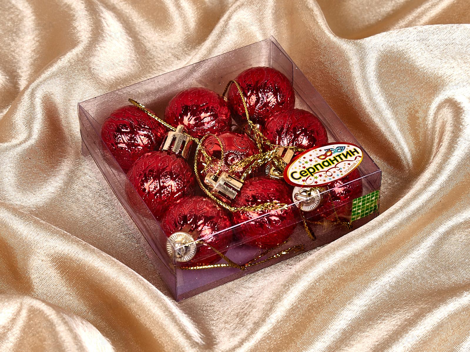 Набор елочных шаров 9шт &quotРельефный узор&quot 3см красный 183-827