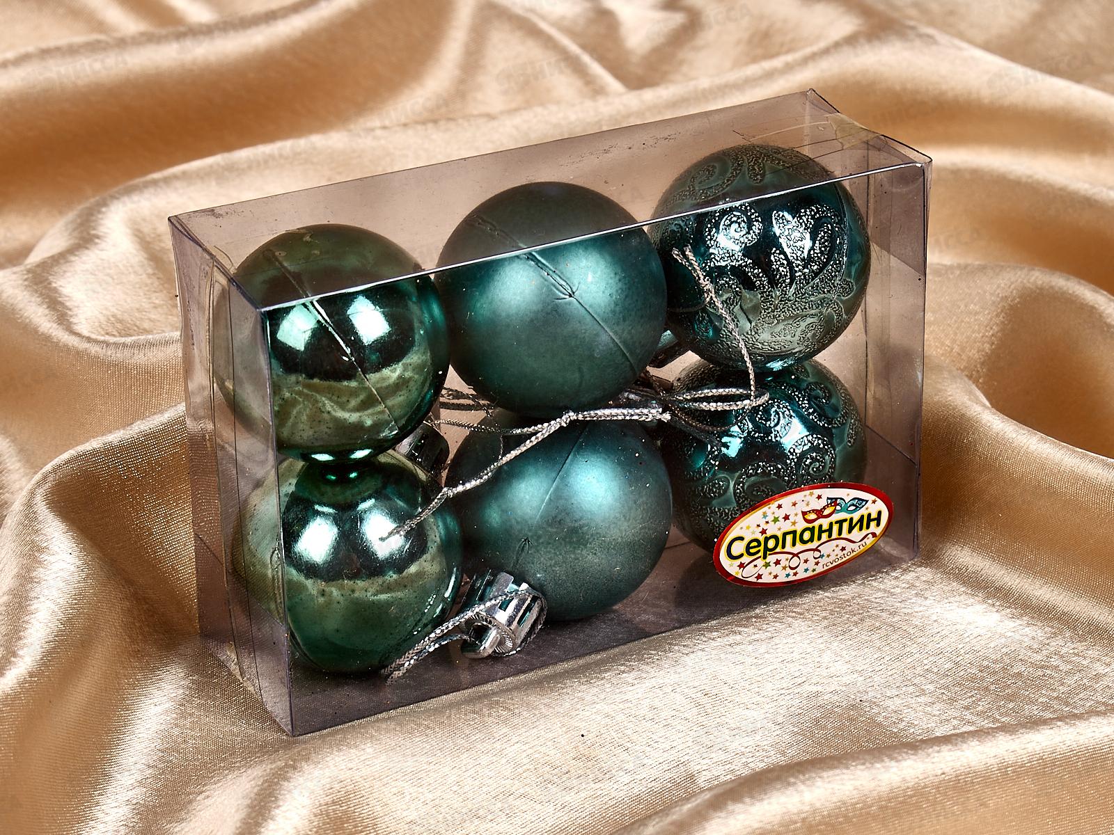 Набор елочных шаров 6шт &quotМикс фактур&quot 4см темный нефрит 652-267