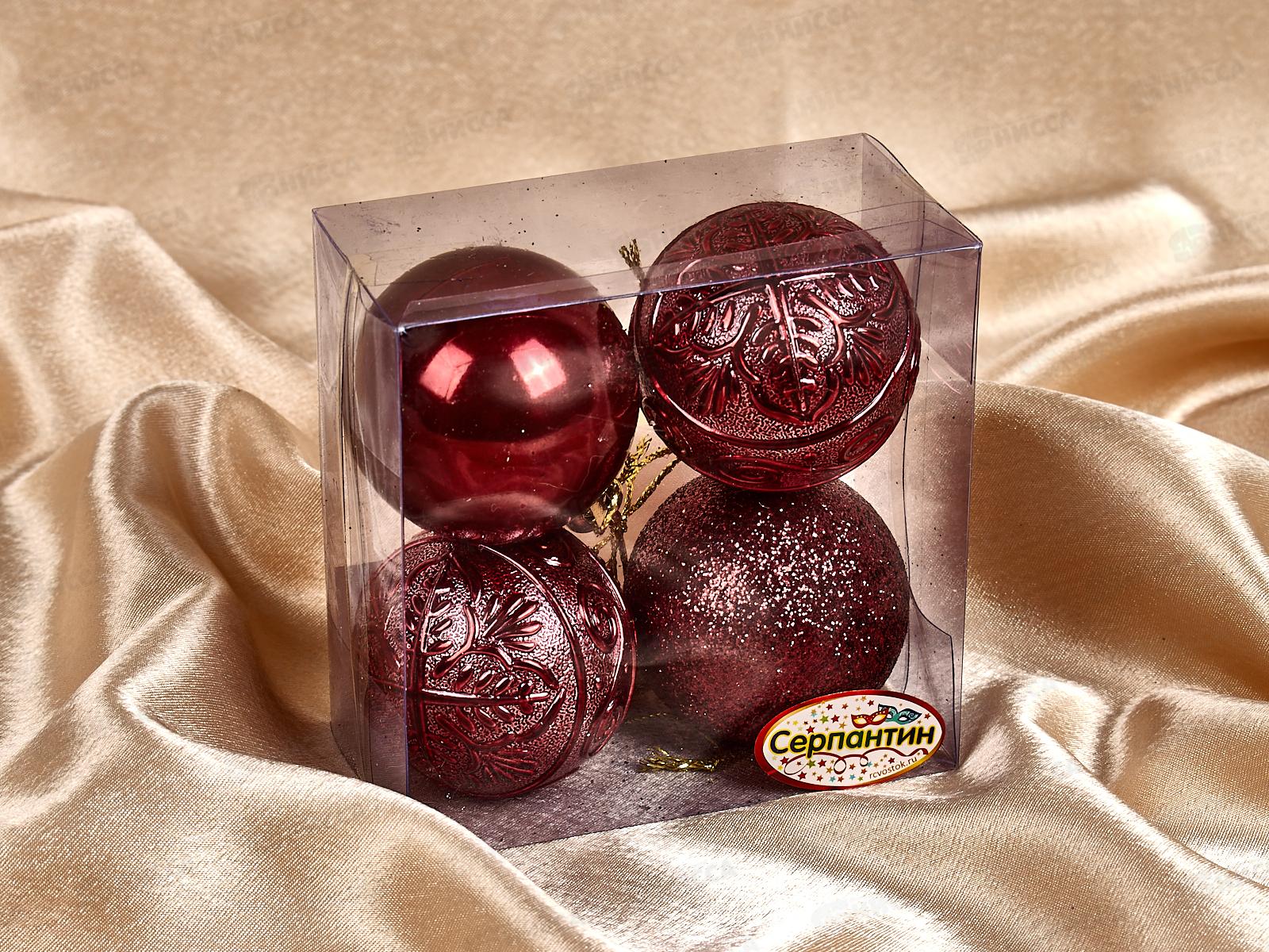Набор елочных шаров 4шт &quotМикс фактур&quot 5см темный рубин 201-0829