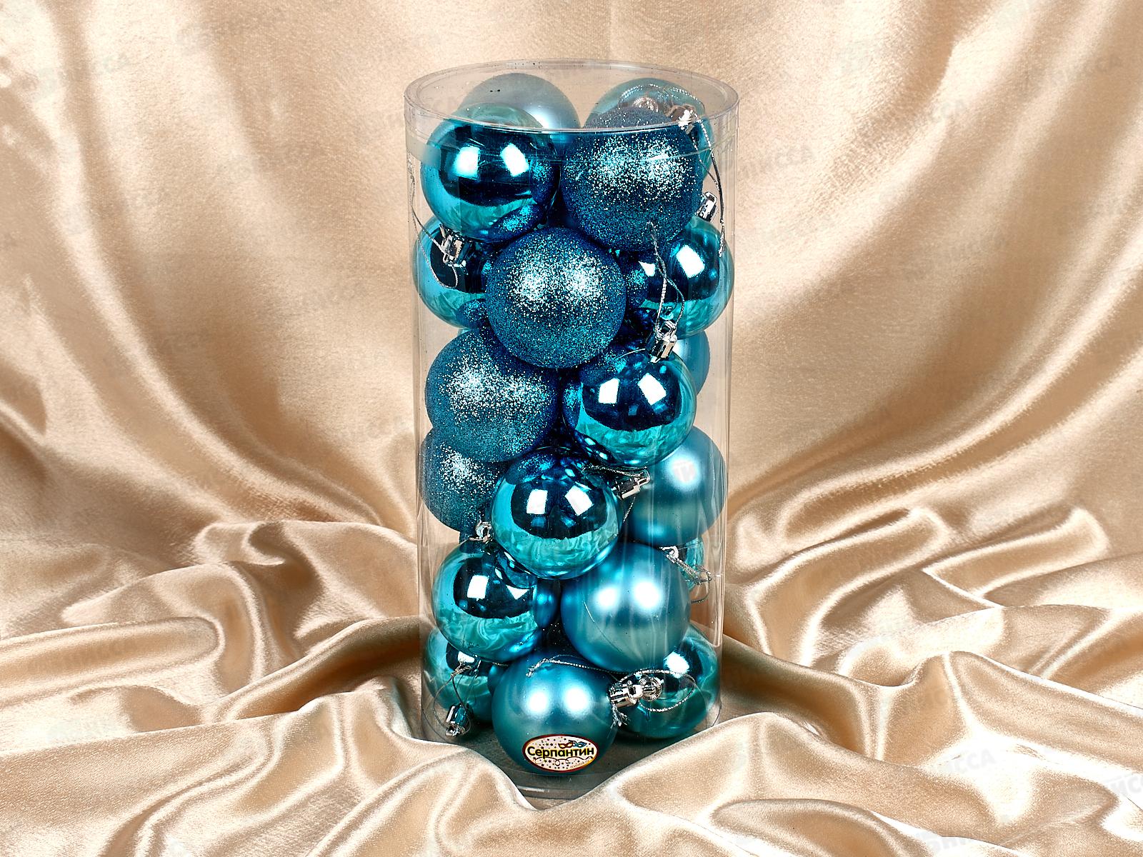 Набор елочных шаров 24шт &quotМикс фактур&quot 6см голубой 201-0649