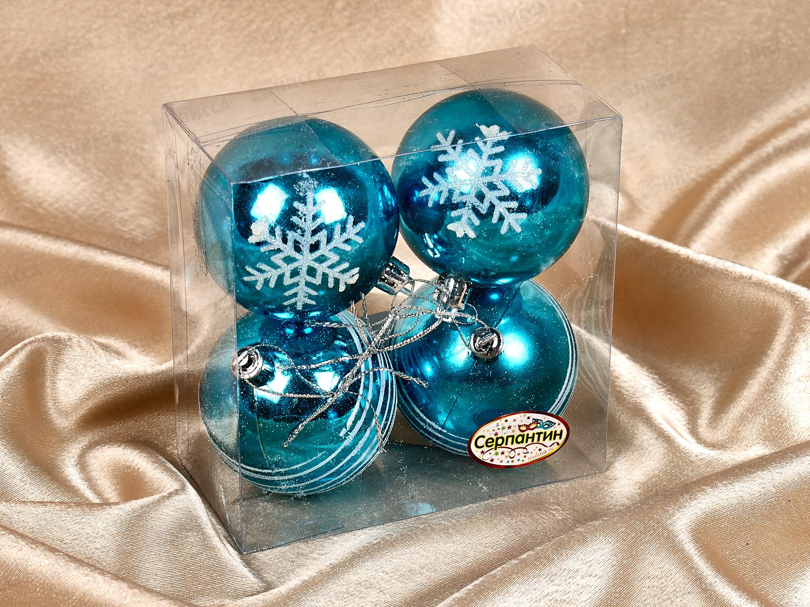 Набор елочных шаров 4шт &quotСнежные нити&quot 6см голубой/белый 201-1627