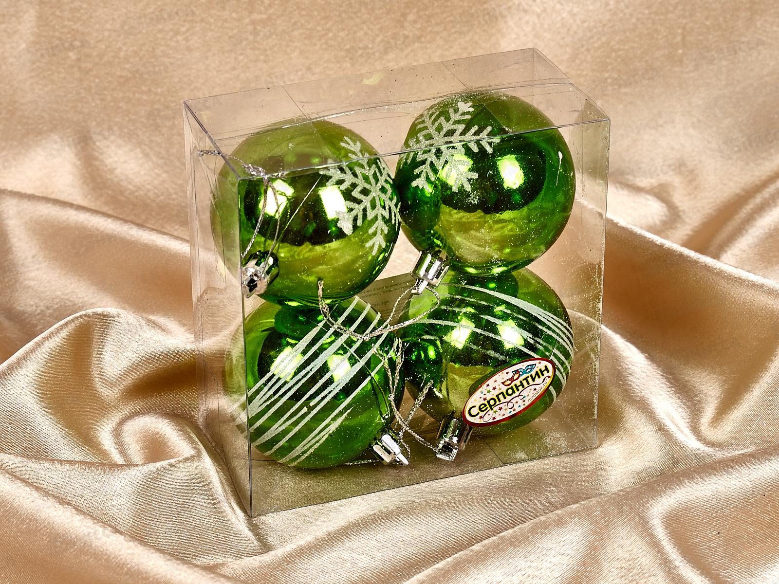 Набор елочных шаров 4шт &quotСнежные нити&quot 6см салатовый/белый 201-1629
