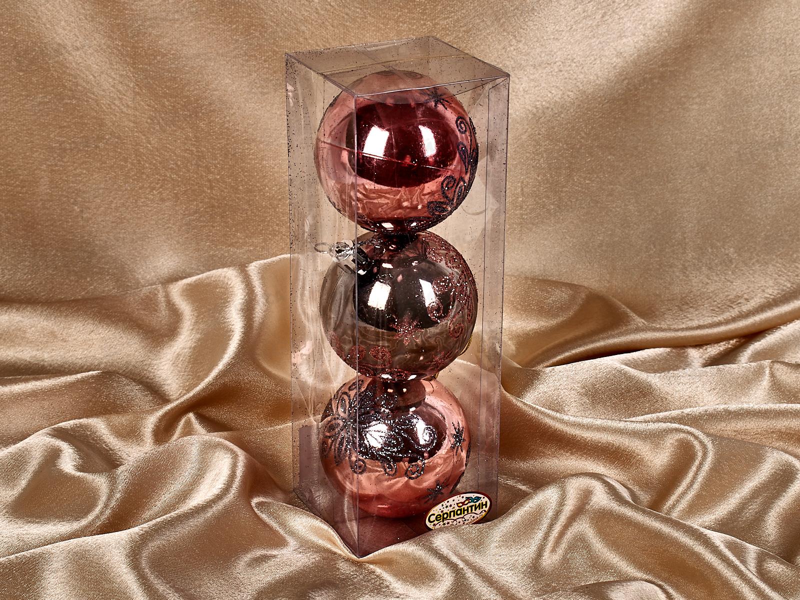 Набор елочных шаров 3шт &quotПавлиний хвост&quot 7см розовое золото/графит 201-1247