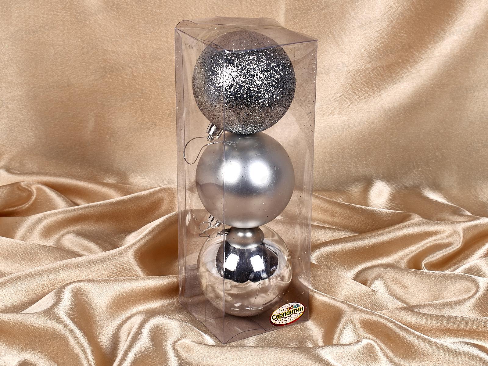 Набор елочных шаров 3шт &quotМикс фактур&quot 8см серебро 183-943