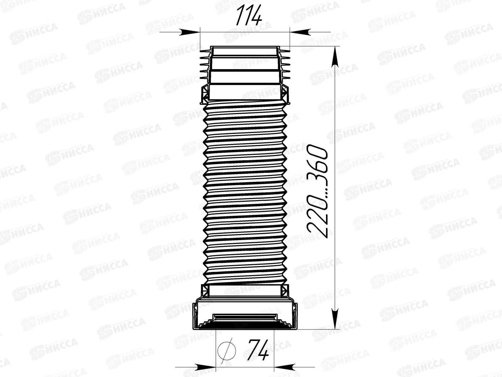 Удлинитель гибкий для унитаза армированный 220-360мм, с гребенкой 114мм, T918 *24