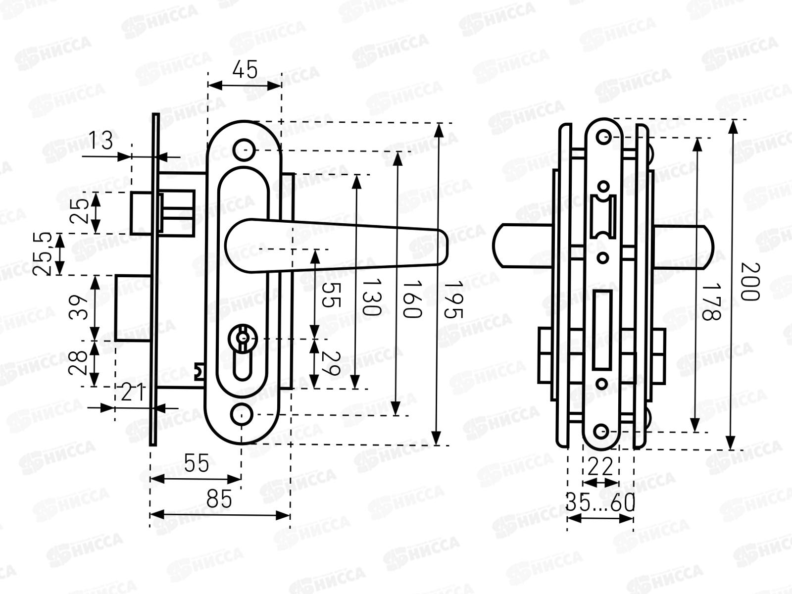 Замок врезной Птимаш ЗВ4-3.03 хром *10 793