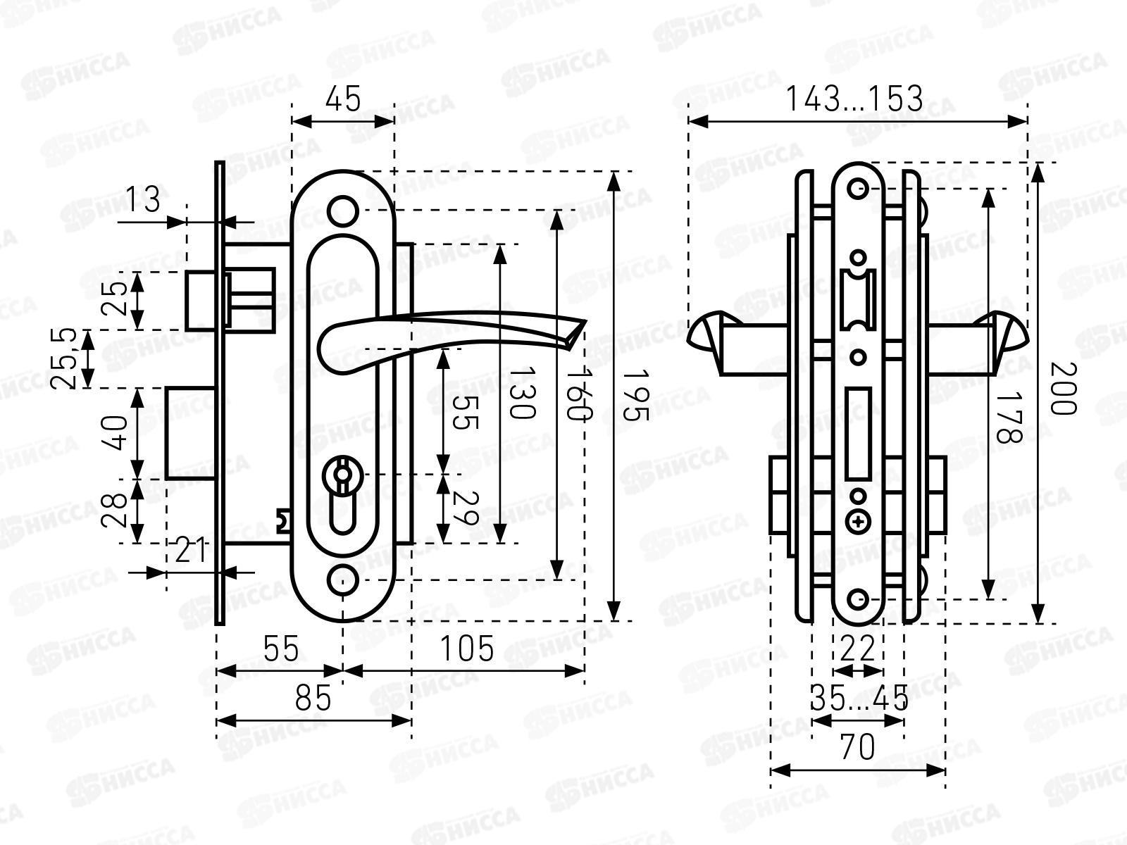 Замок врезной Птимаш ЗВ4-3.07 черный *10 349