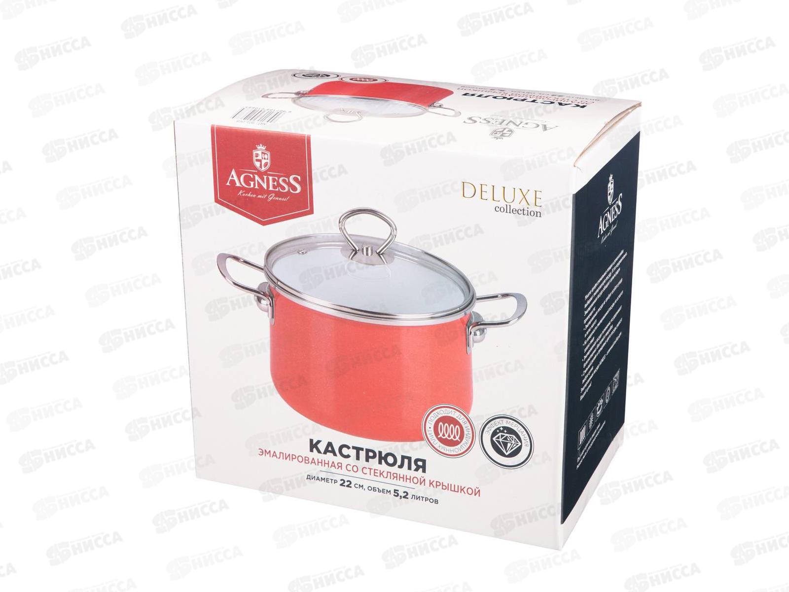 Кастрюля эмаль Deluxe со стеклянной крышкой красный 5,2л 901-053