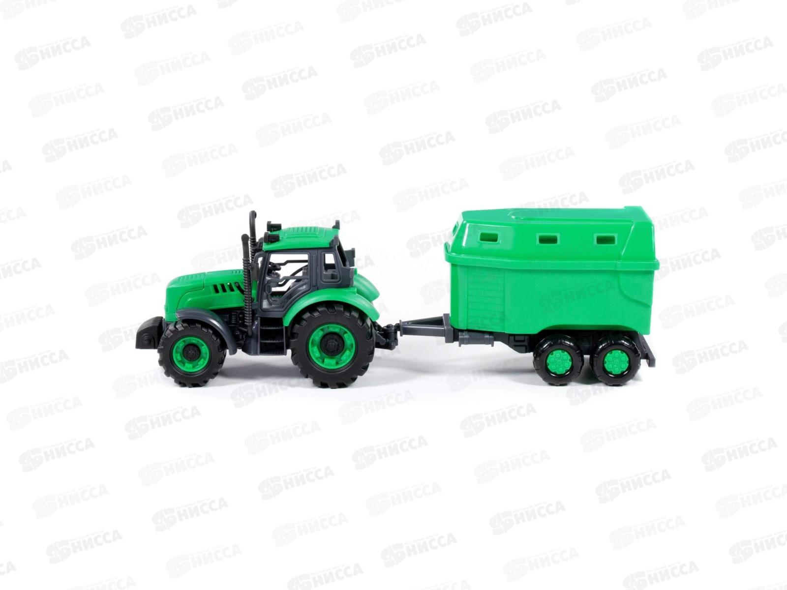 Трактор &quotПрогресс&quot с прицепом для перезозки животных (зелёный), 91482 в коробке  *8