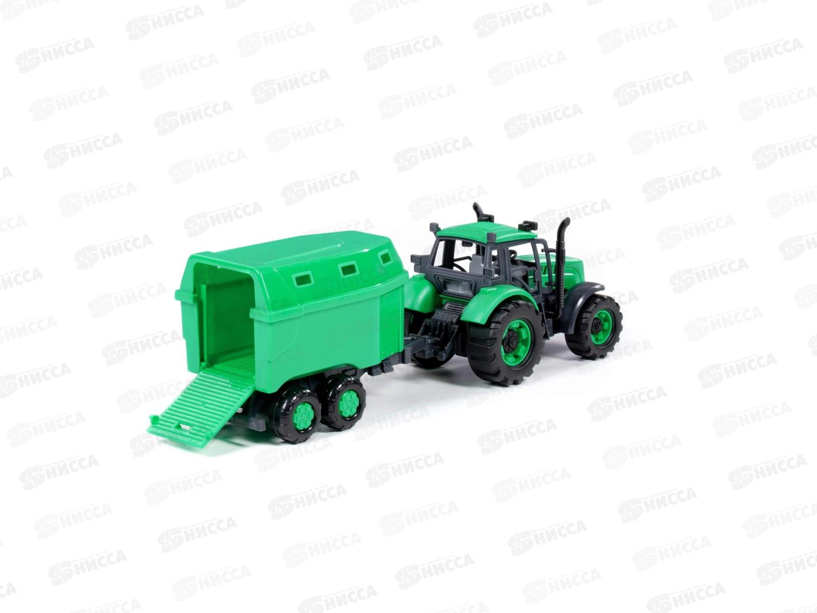 Трактор &quotПрогресс&quot с прицепом для перезозки животных (зелёный), 91482 в коробке  *8