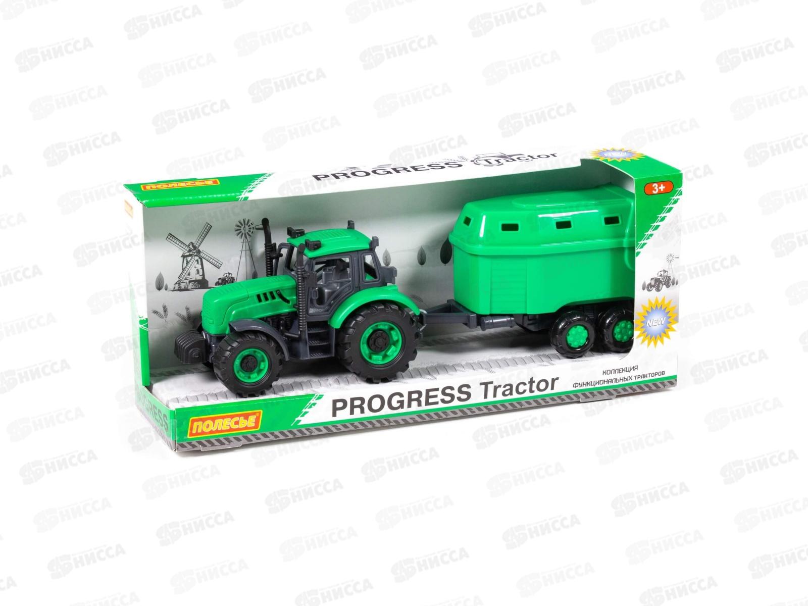 Трактор &quotПрогресс&quot с прицепом для перезозки животных (зелёный), 91482 в коробке  *8