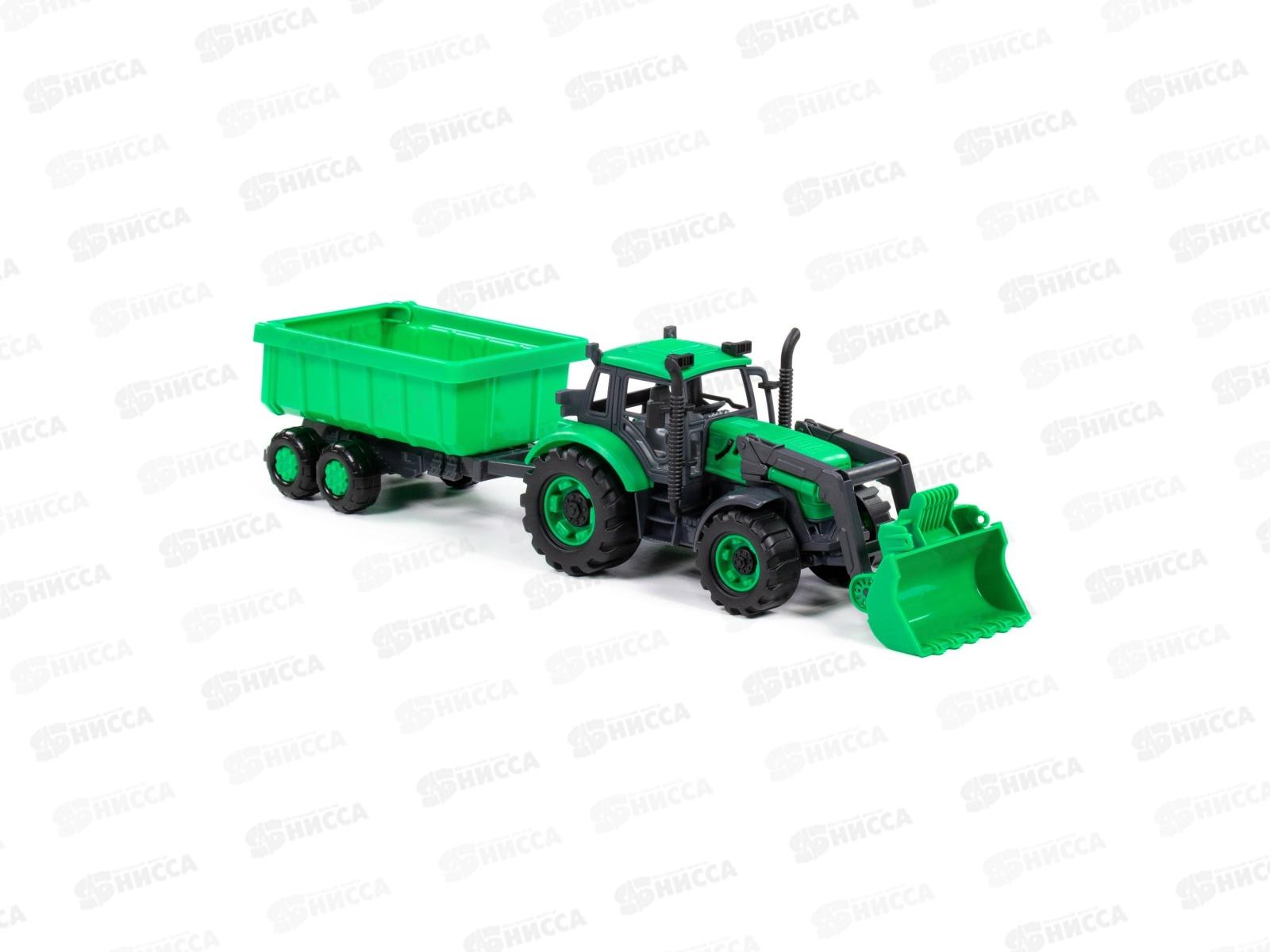 Трактор &quotПрогресс&quot с прицепом и ковшом (зелёный) в коробке, 91840  *8