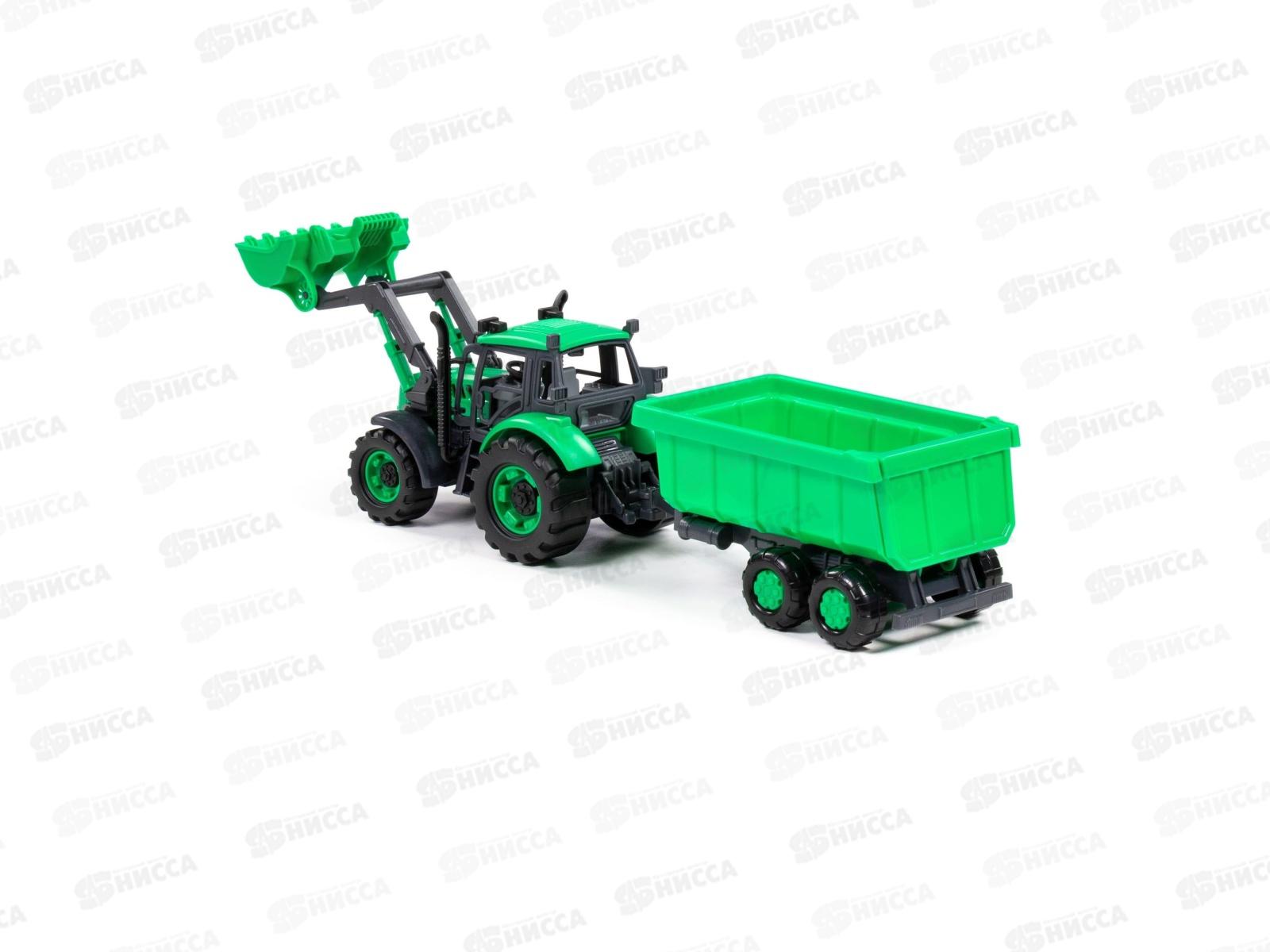 Трактор &quotПрогресс&quot с прицепом и ковшом (зелёный) в коробке, 91840  *8
