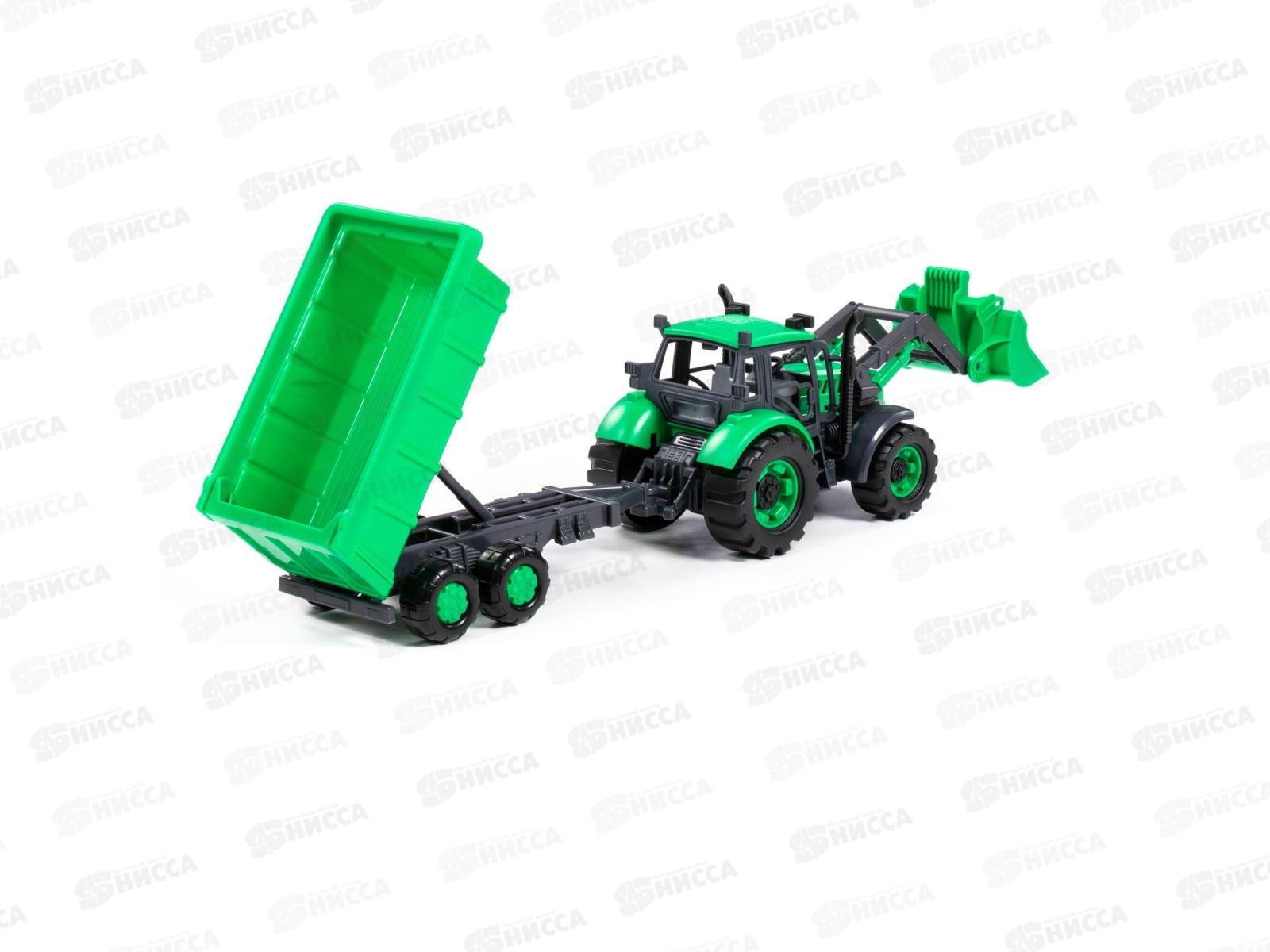 Трактор &quotПрогресс&quot с прицепом и ковшом (зелёный) в коробке, 91840  *8