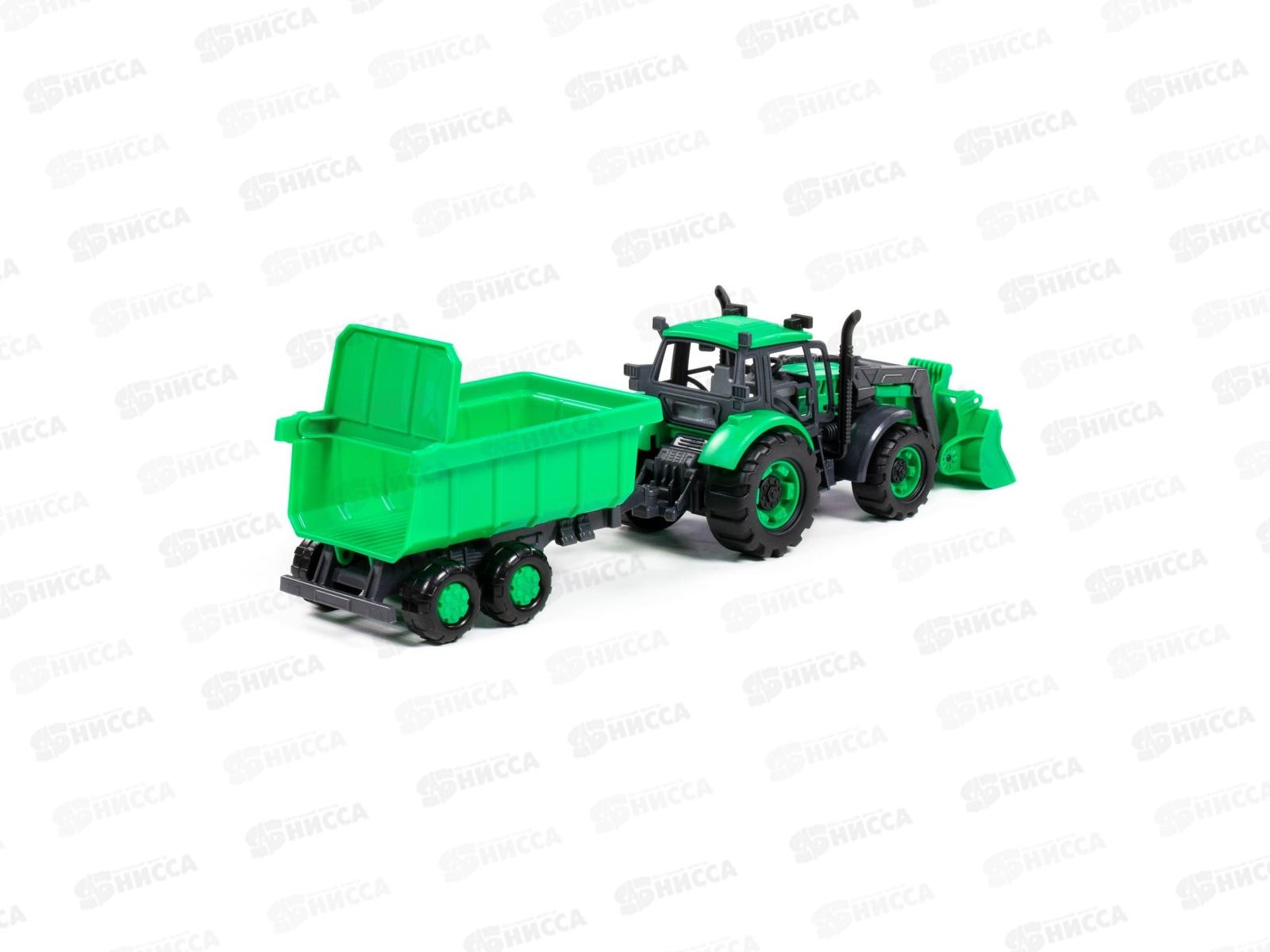 Трактор &quotПрогресс&quot с прицепом и ковшом (зелёный) в коробке, 91840  *8