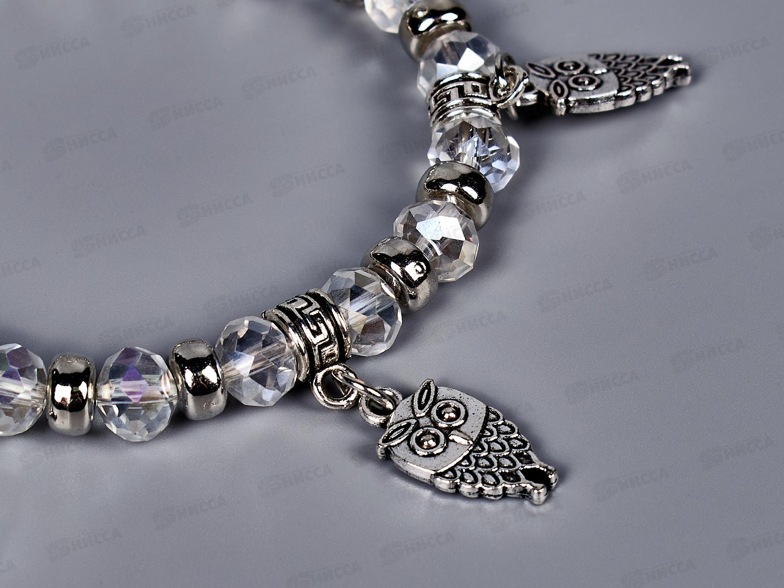 Браслет-резинка &quotГорный хрусталь&quot с кулоном Сова №72