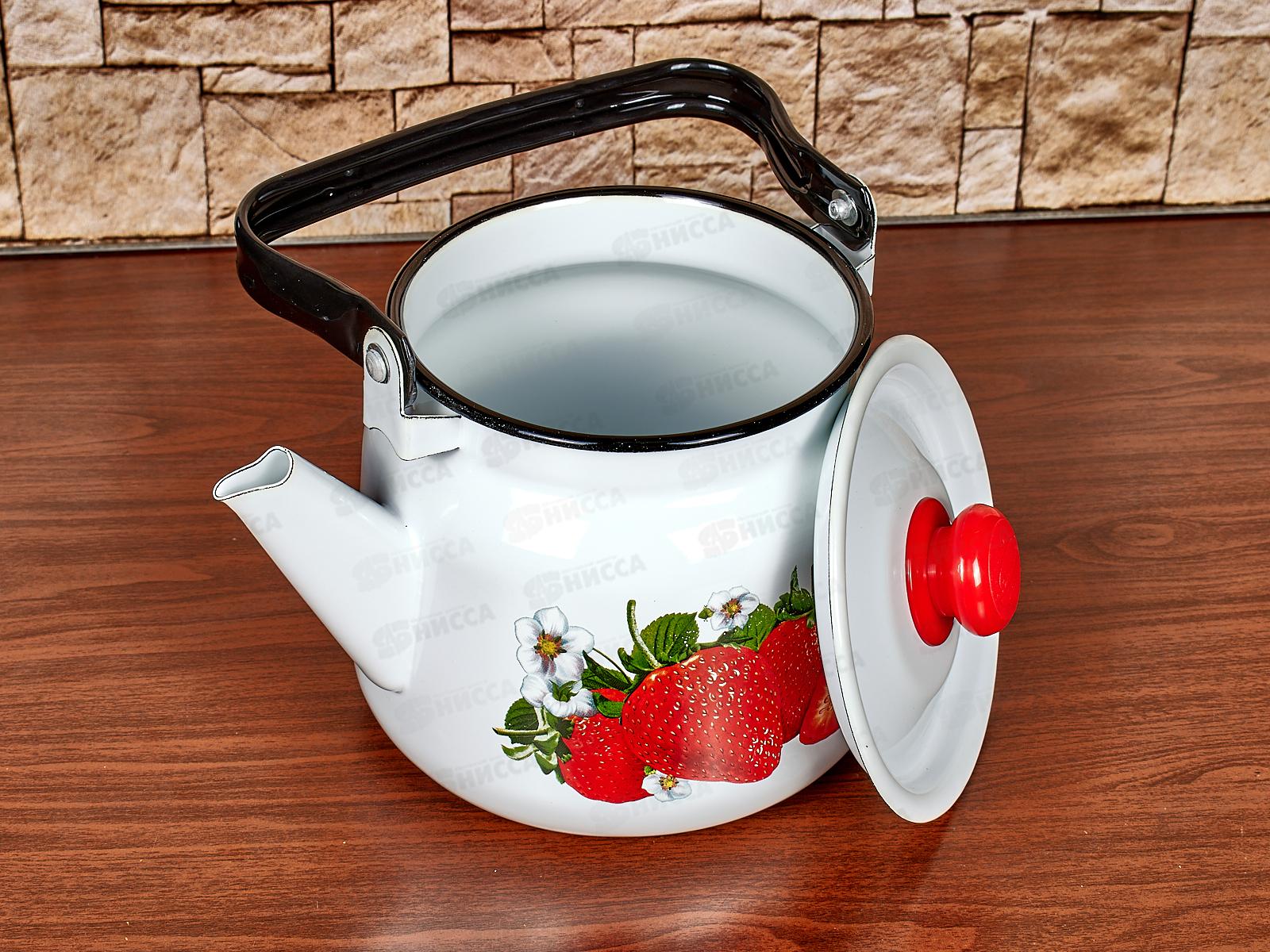 Чайник 2,3л Клубника садовая, белый с пласт. кнопкой  С2714.3*59
