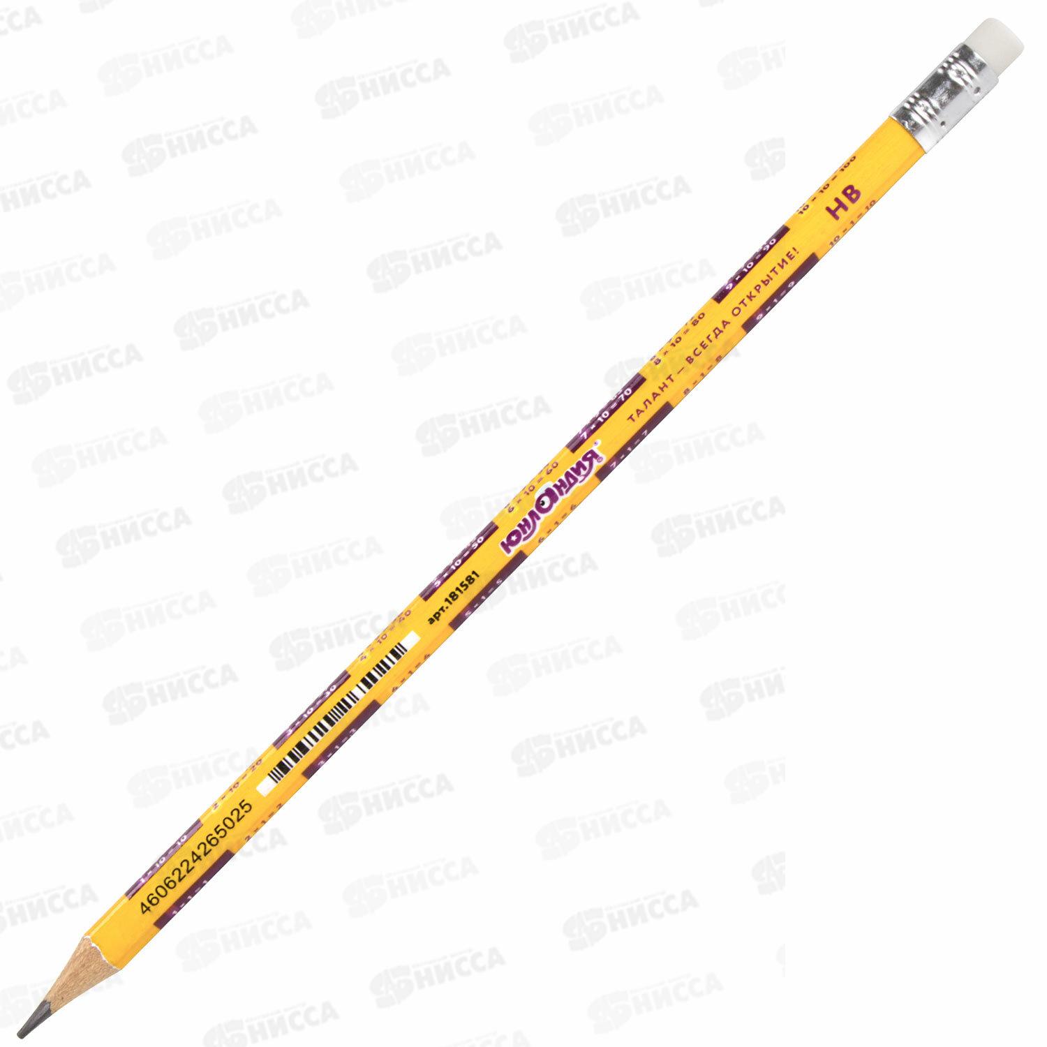 Карандаш чернографитный с ластиком  Юнландия Математик с табл.умн, HВ 181581 *48