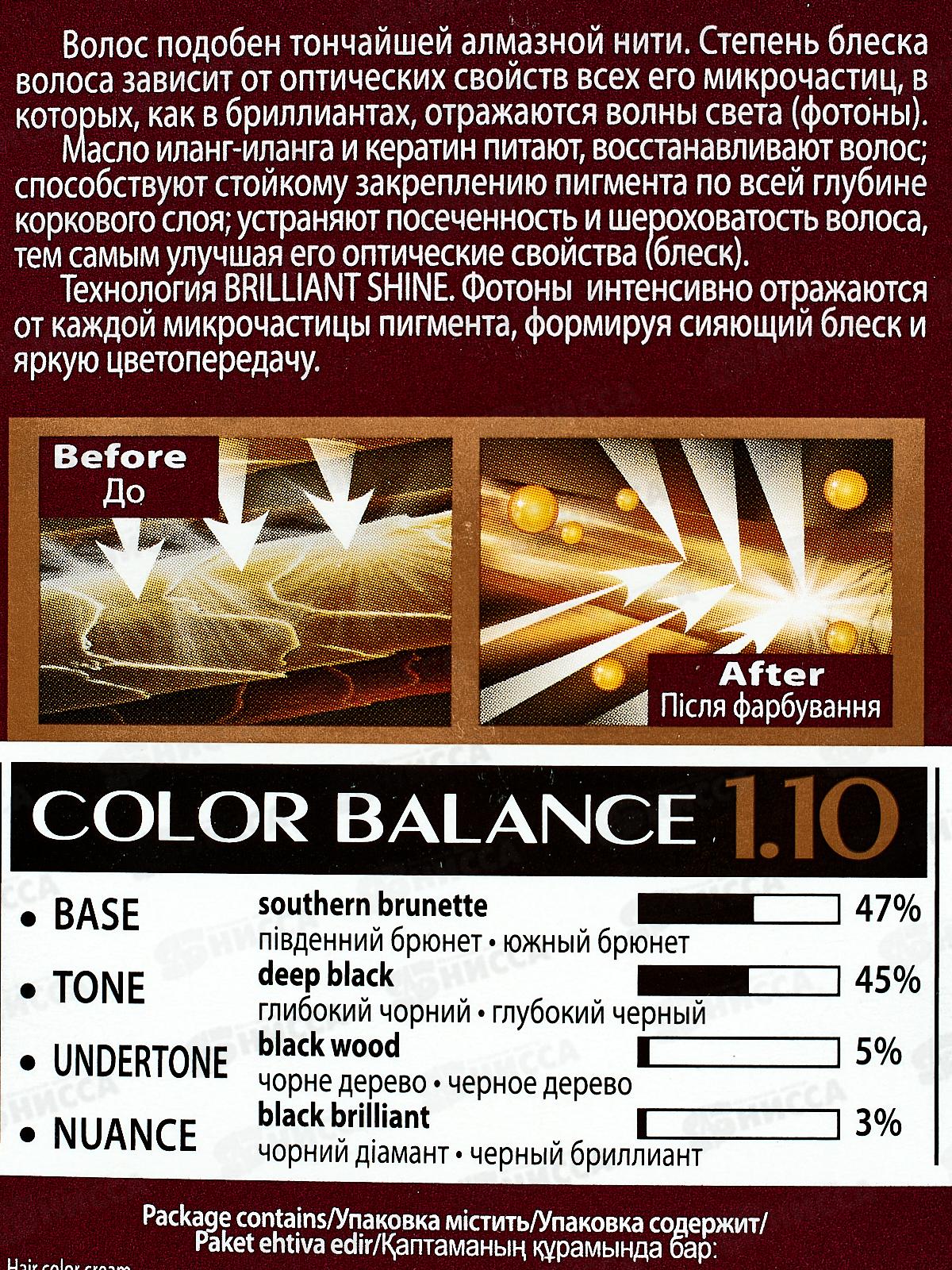 ЭЛИТАН Крем-краска для волос №1,10 Черный диамант *30