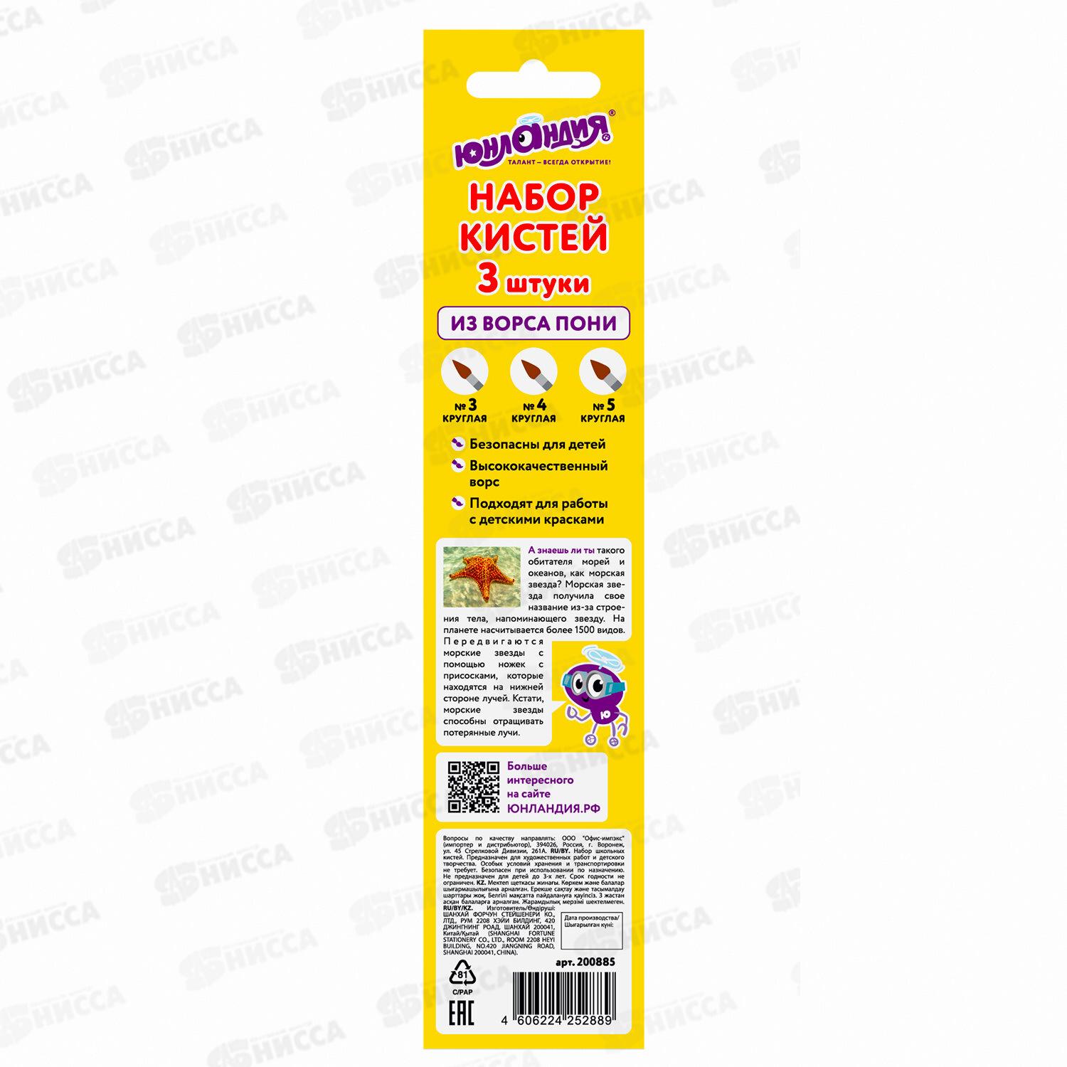 Кисти Юнландия набор 3шт(пони,круглые №3,4,5), 200885 *12