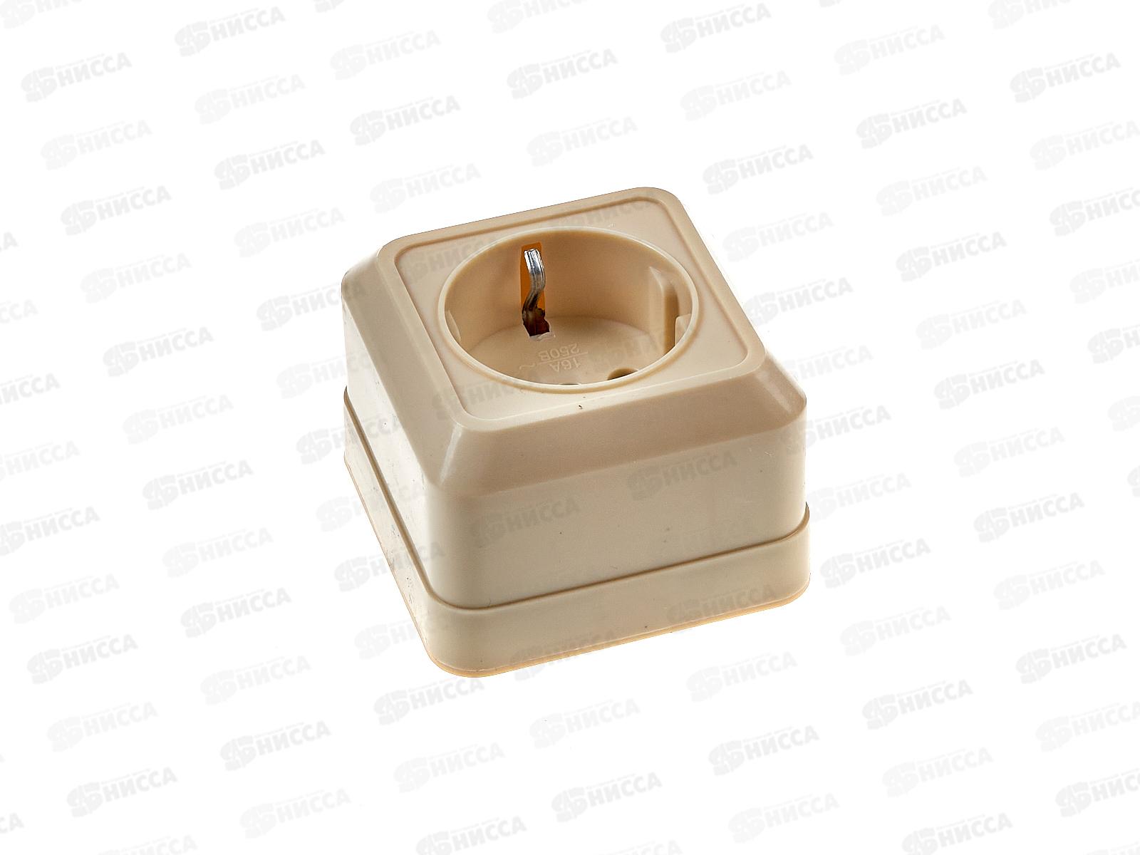 Розетка открытой установки 1местная Прогресс с заземлением, бежевая *10/200