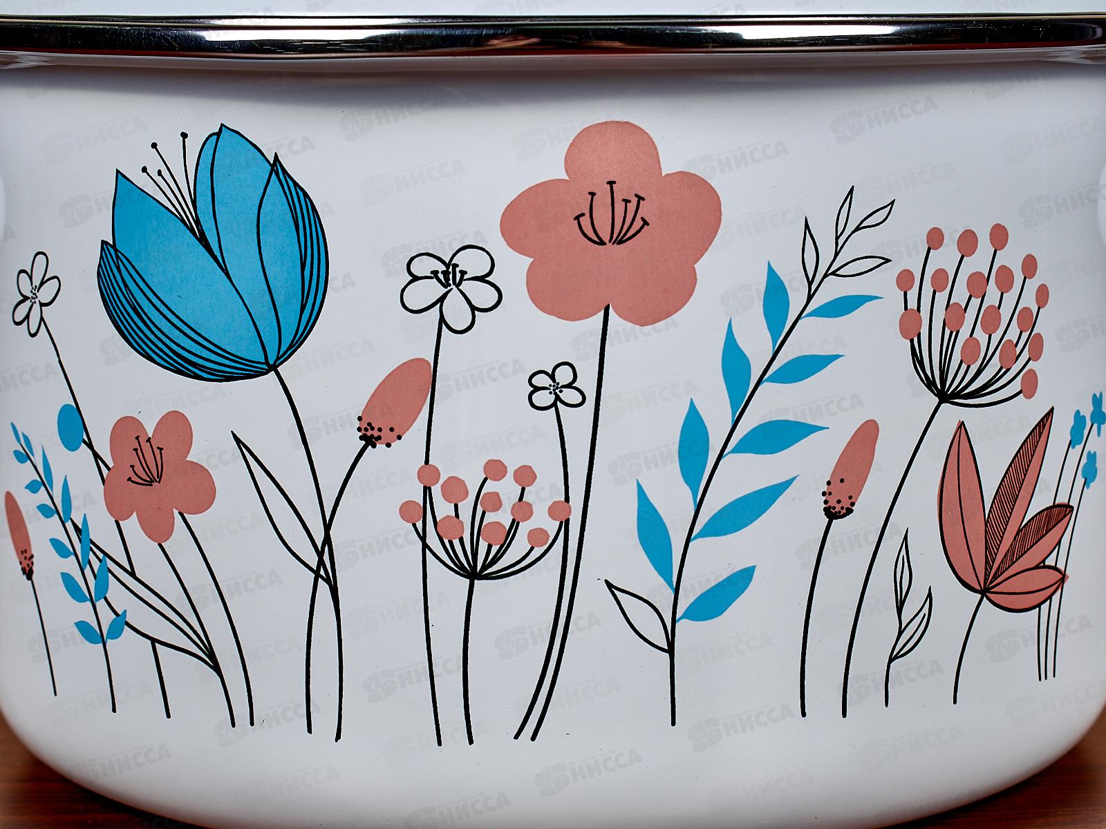 Кастрюля 4,0л эмалированная с рисунком 01-Б1614/4 Цветочки *4