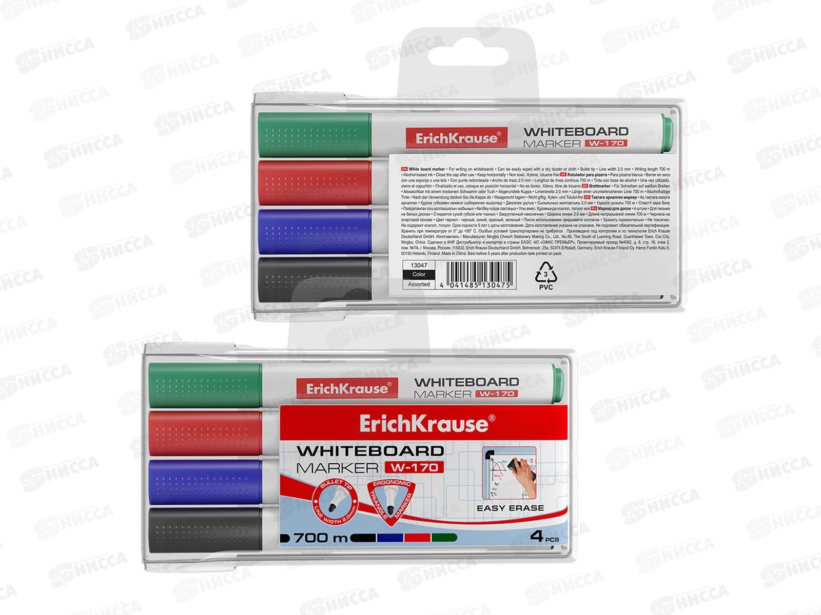 Маркер для доски EK  W-170 13047(в футляре 4цвета черный+синий+красный+зеленый) *36