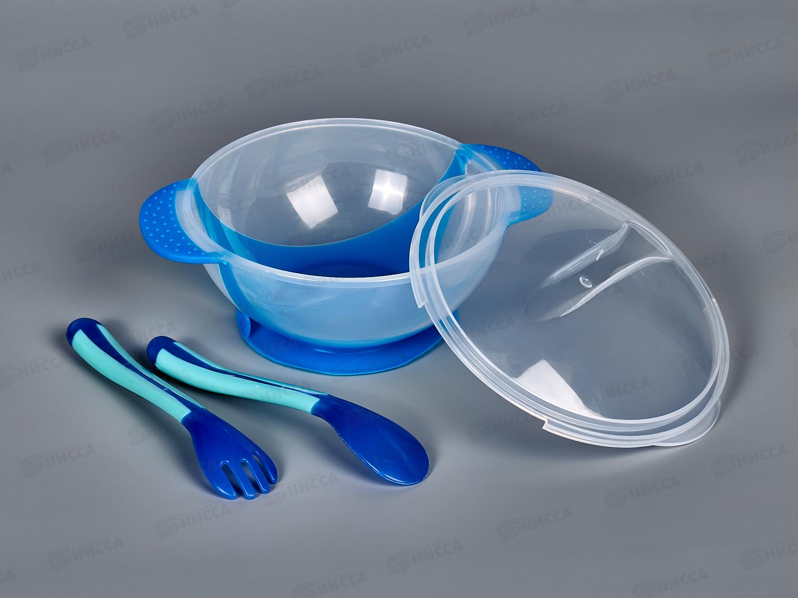 Тарелка на присоске с ложкой и вилкой арт 139