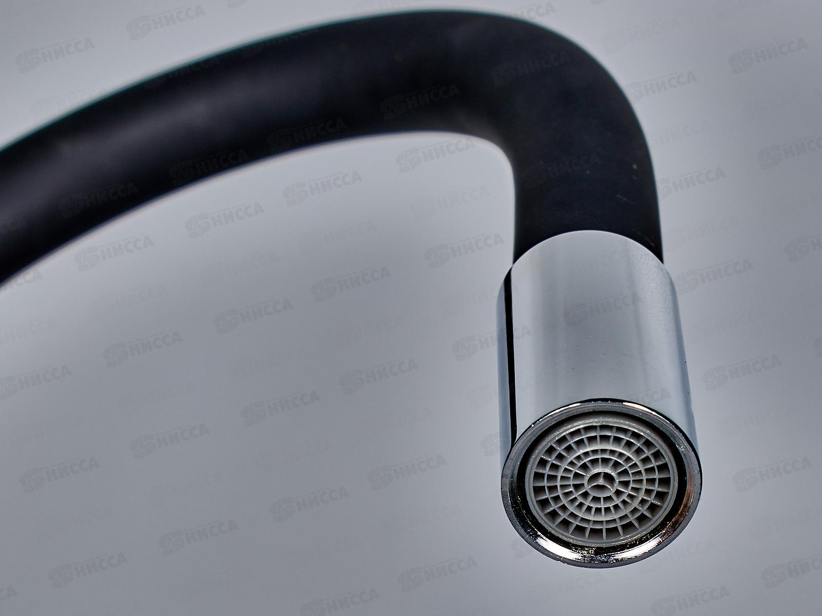 Смеситель для кухни шар., высокий гибкий излив, черный+хром, SL123BL-016F-1