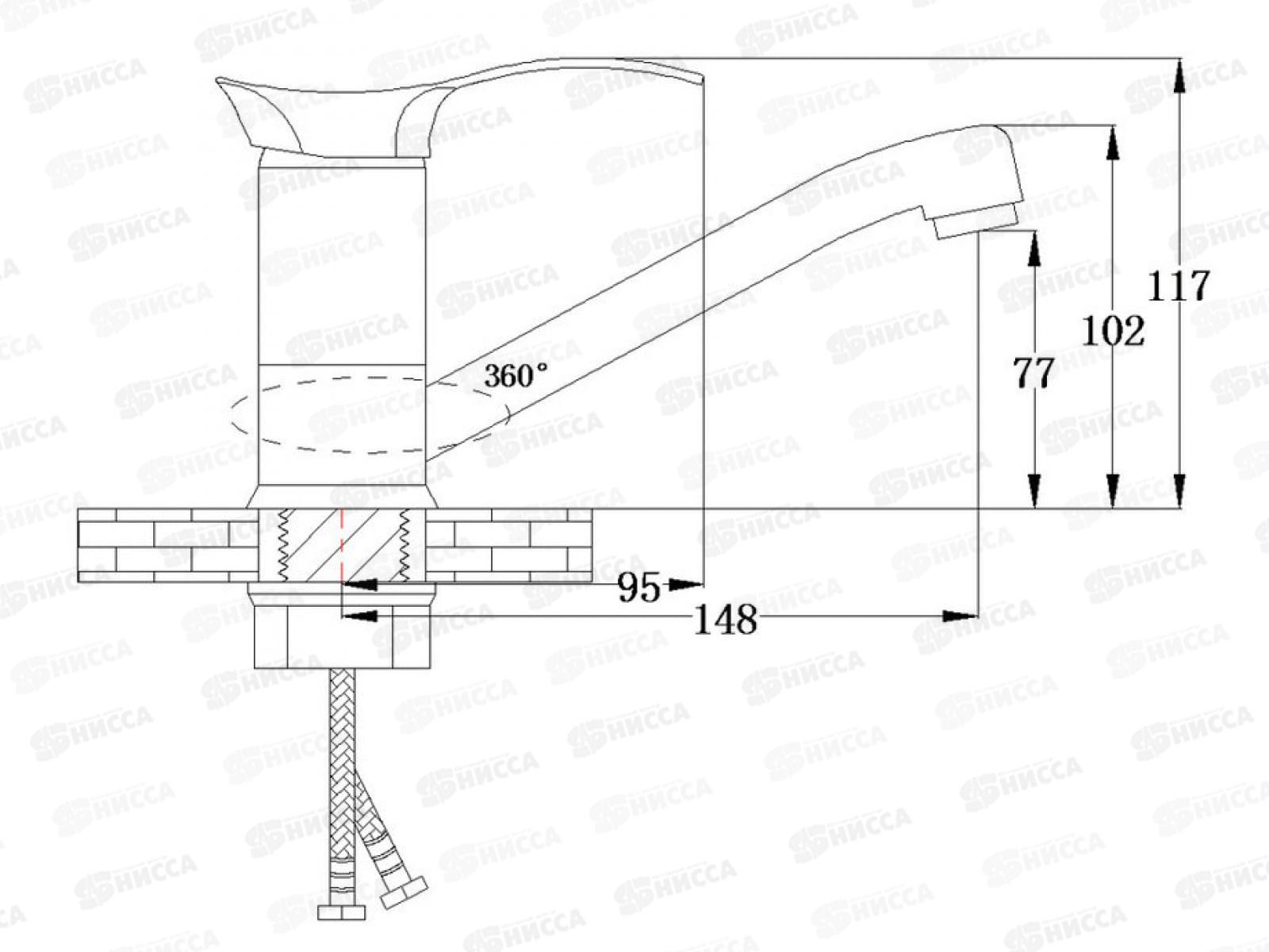 Смеситель для кухни шар., короткий поворотный излив, SL86-004FBS-15  *8