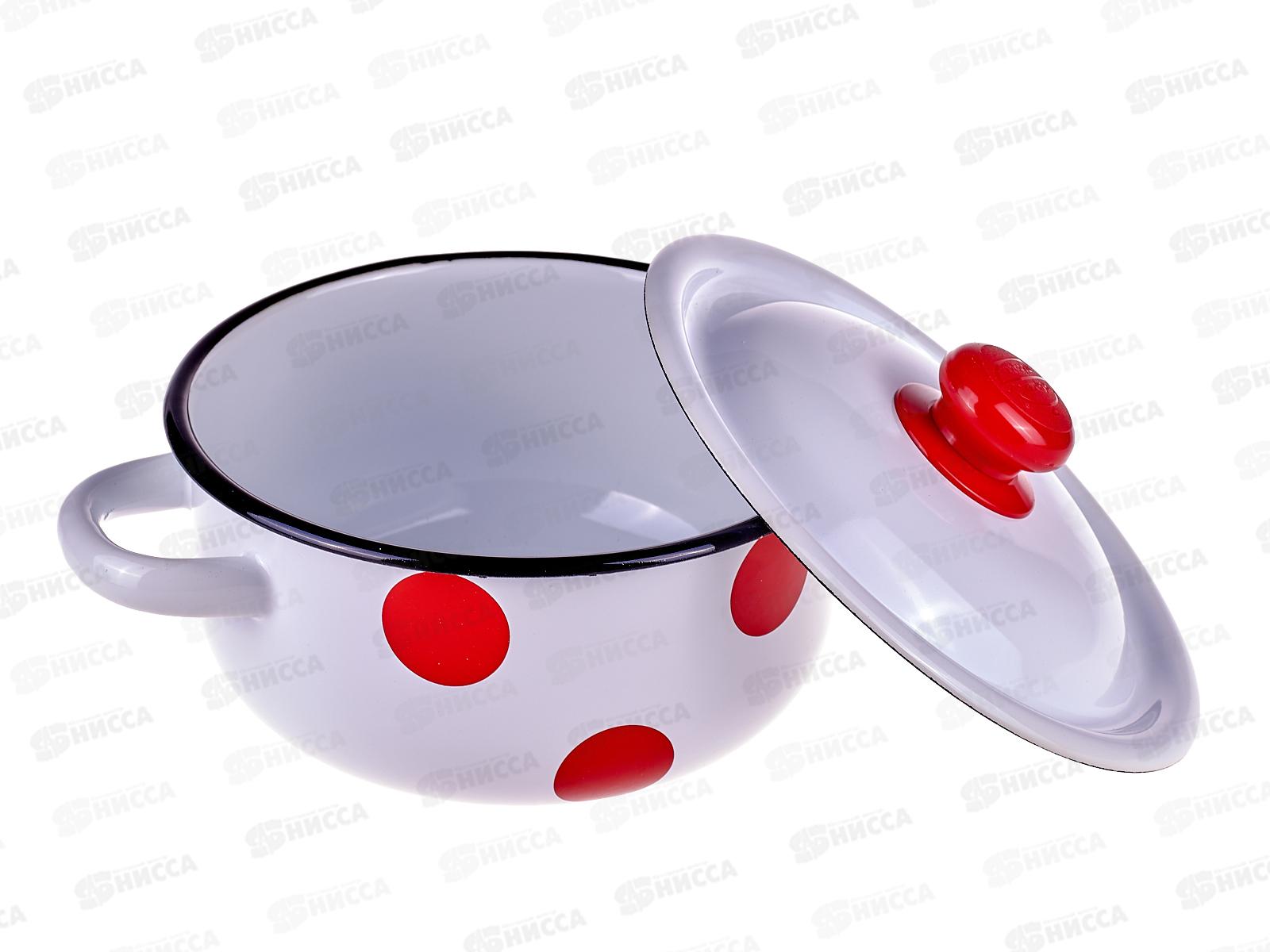 Кастрюля 1,5л цил Красный горох, белая с пластм.кноп. С1607.3*79