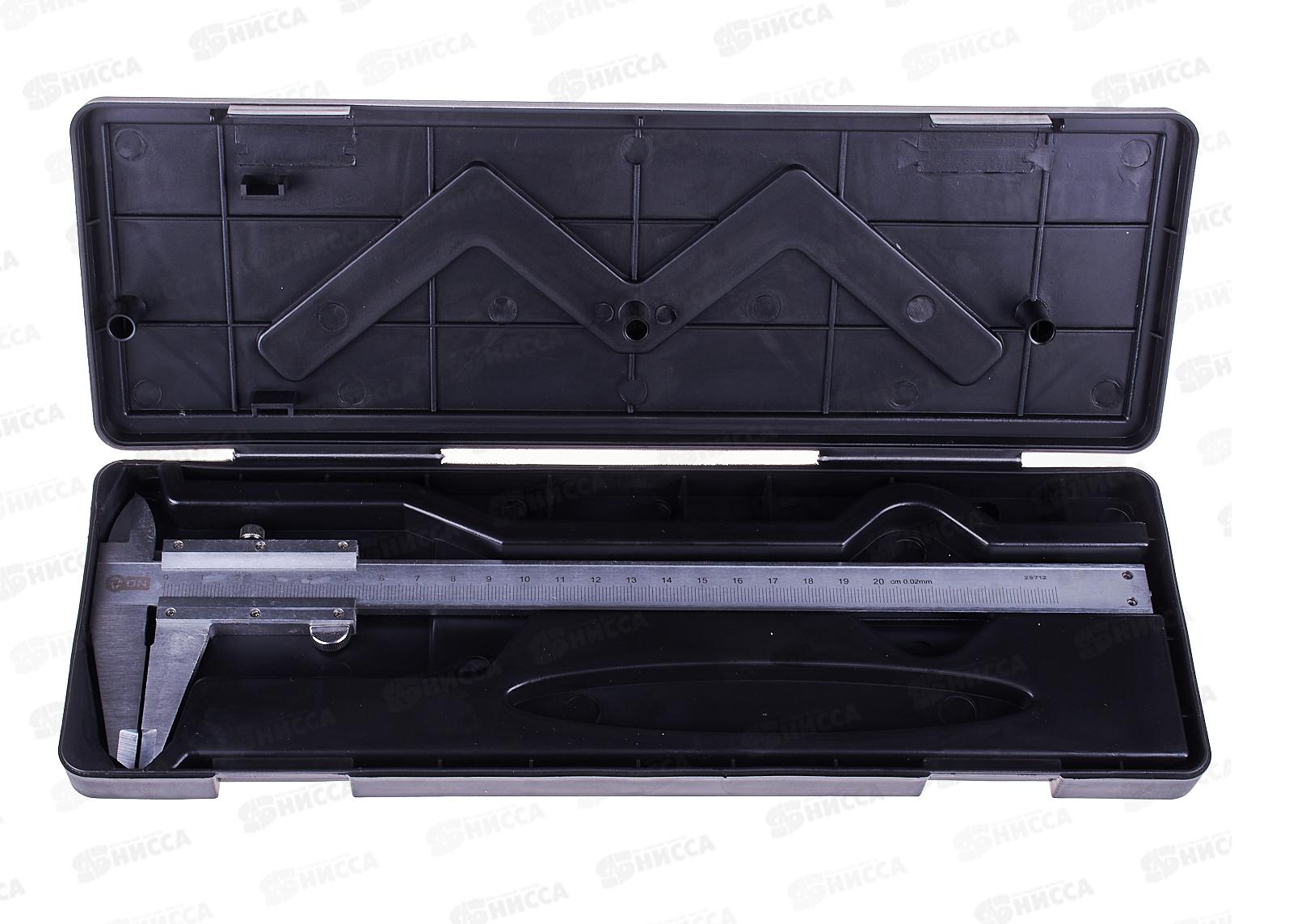 Штангенциркуль металлический 200мм с глубиномером, шаг 0,02мм, (пластик. кейс) ON, 05-05-200  *10/50