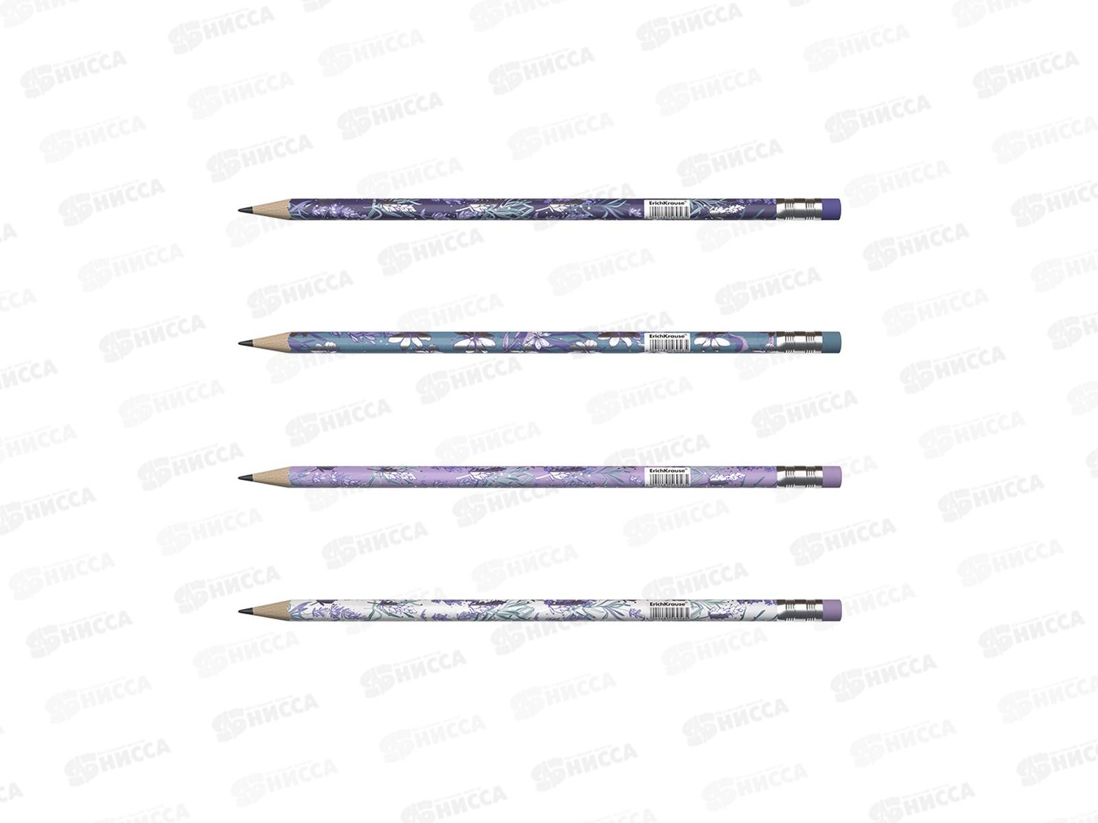 Карандаш чернографитный с ластиком EК Lavender HB, 56956 *42/252