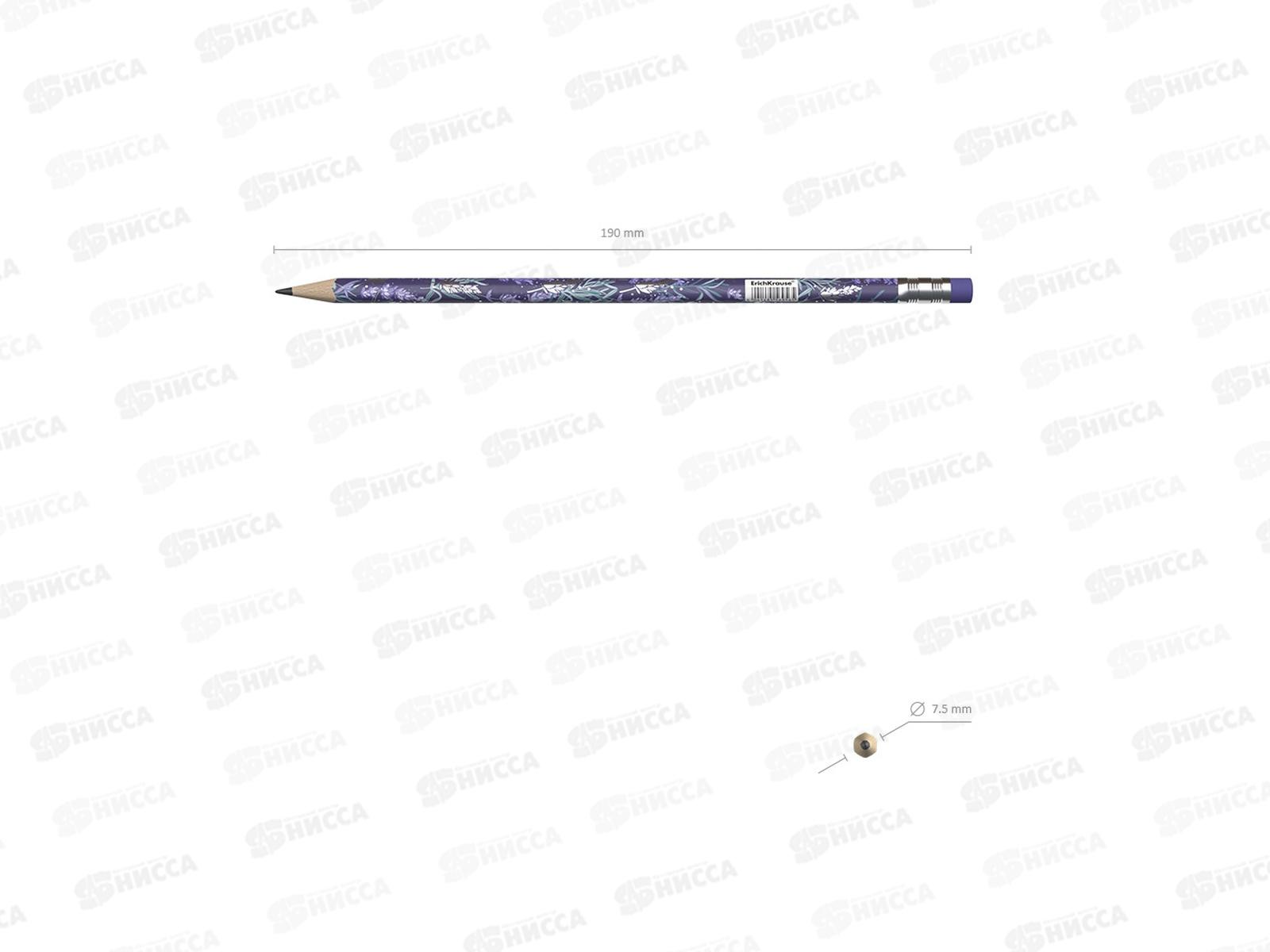 Карандаш чернографитный с ластиком EК Lavender HB, 56956 *42/252