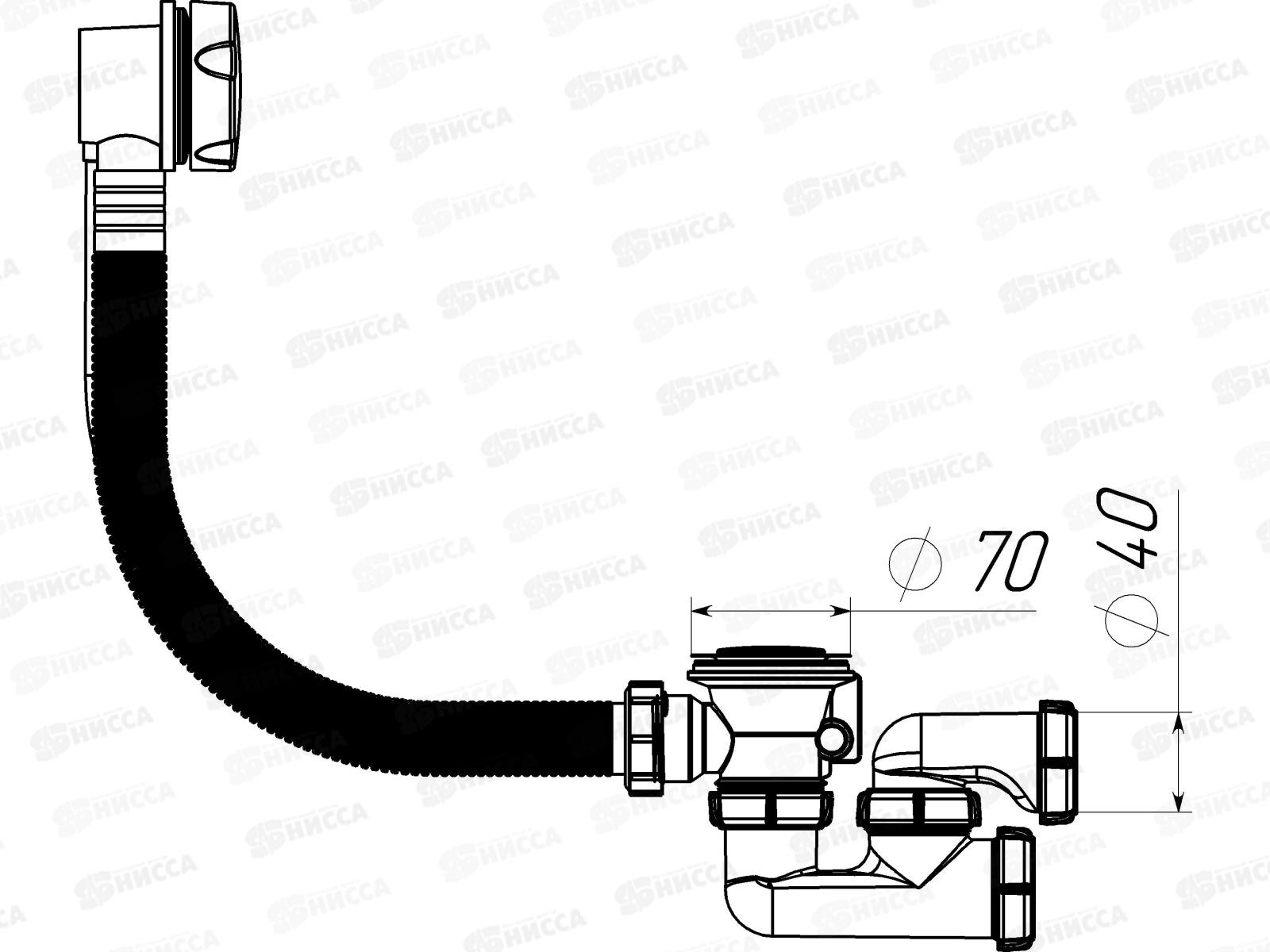 Сифон для ванны регулируемый 1 1/2&quotх40 с выпуском и переливом полуавтомат? V311 *22