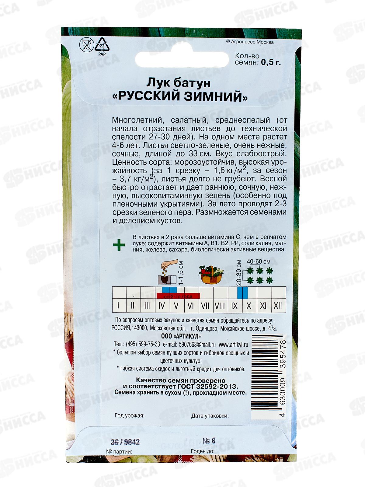 Лук батун Русский зимний 0,5г цв/п *10  АРТ +