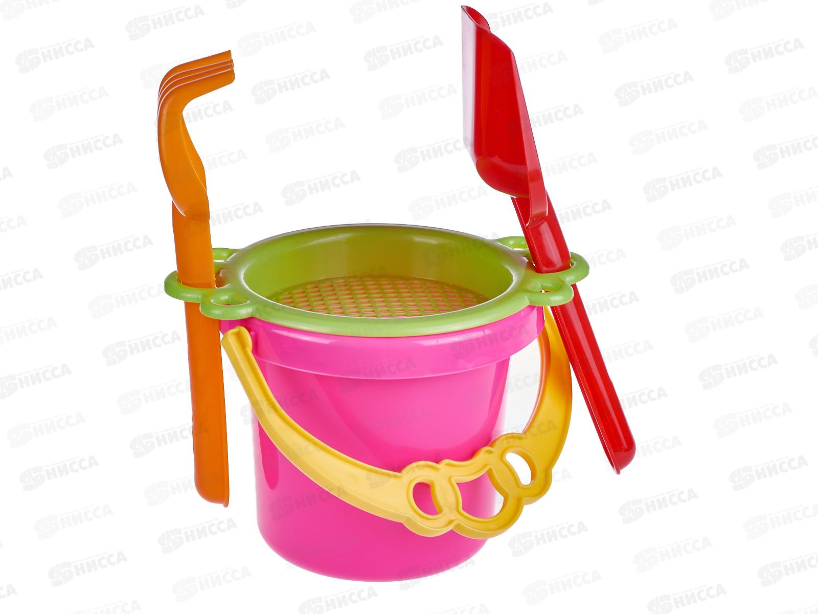 Набор песочный №152, 01852 (ведро 0,8л, сито, совок 19см, грабли 19см) *26