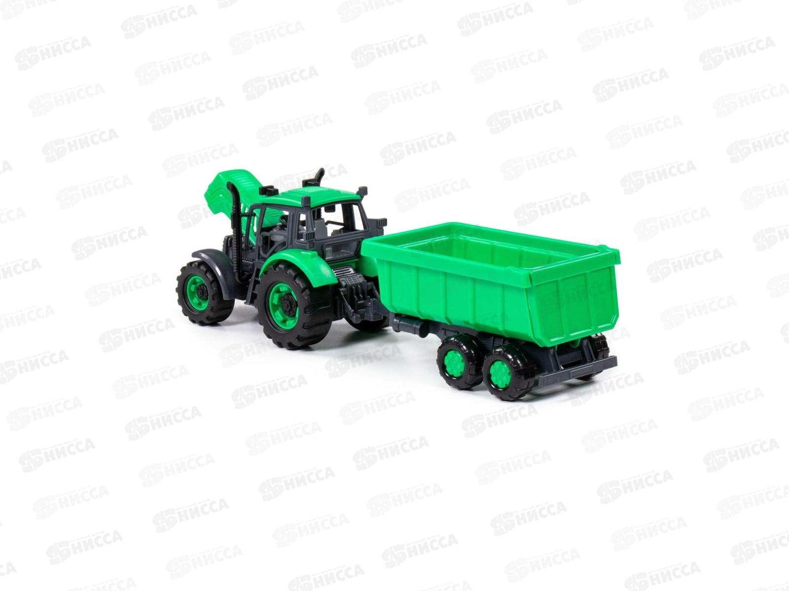 Трактор &quotПрогресс&quot с прицепом инерционная (зелёный) в лотке, 94186  *5