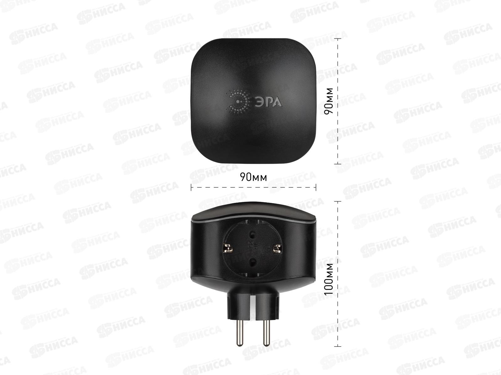 Тройник ЭРА SP-3e-USB-BLACK на 3 розетки +2 USB, с заземлением, черный *6