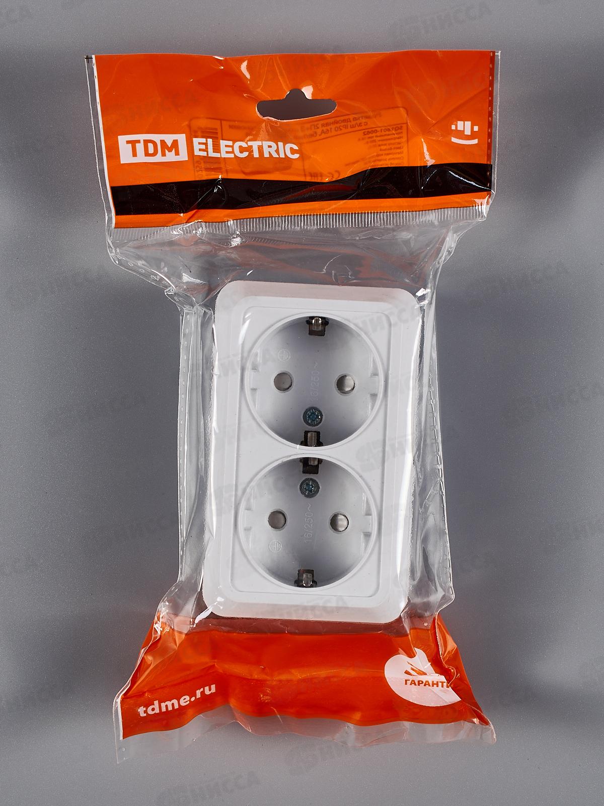 Розетка TDM двойная открытая установка с з/ш, IP20 16А белый &quotЛадога&quot, 0062 *10/160