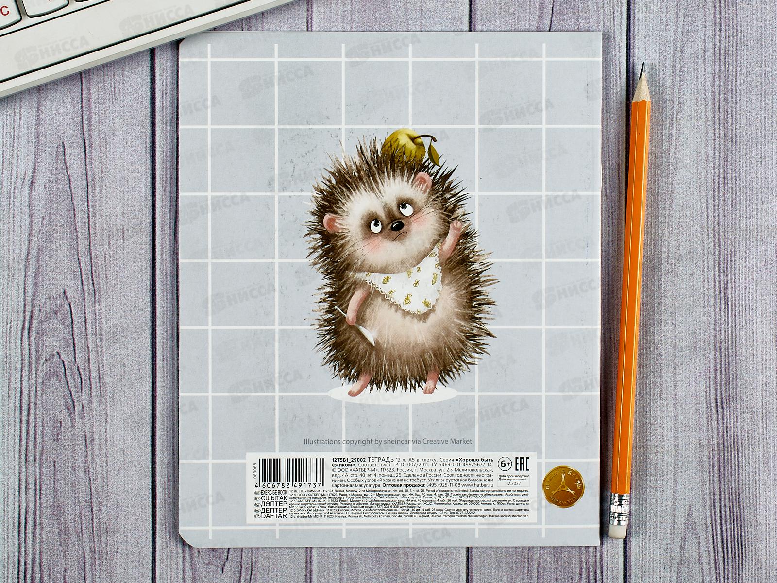 Тетрадь 12листов клетка Hatber Хорошо быть ежиком,080068 *10/140