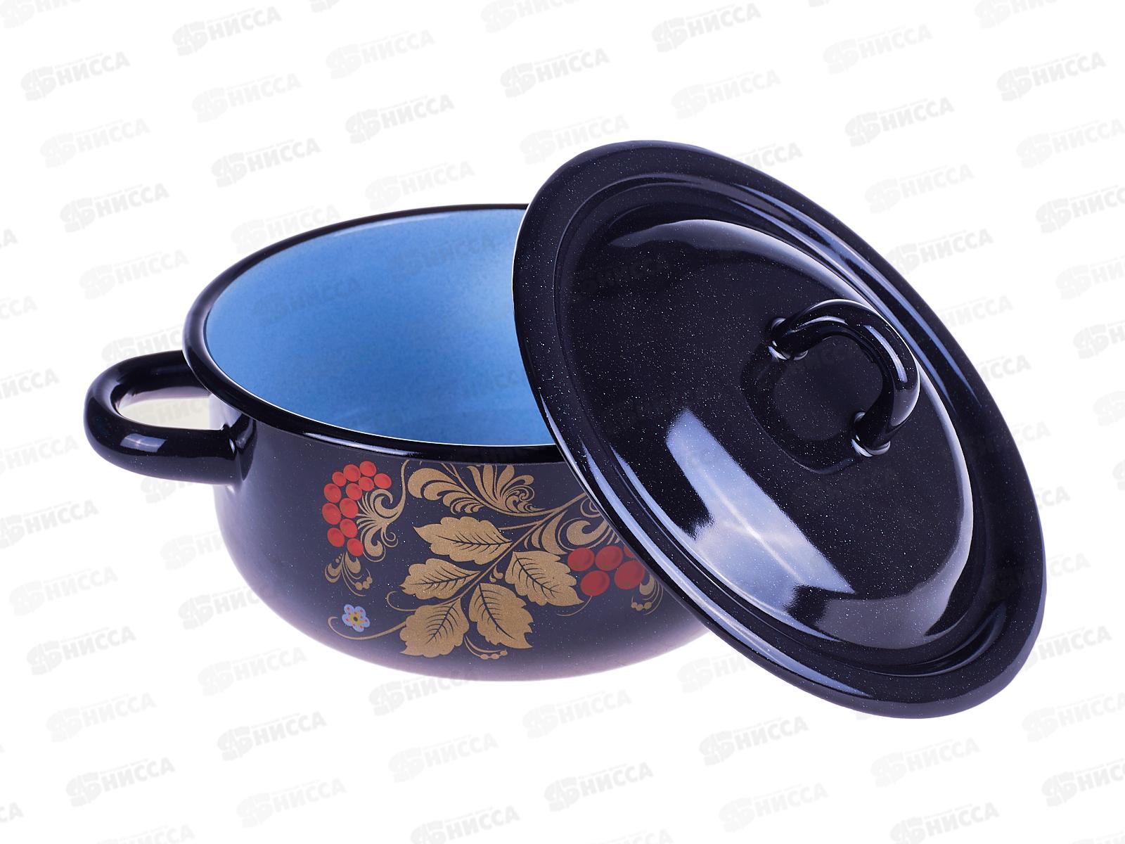 Кастрюля 1,5л цилиндрическая с декором Рябинушка, ченрый рябчик с петлей  С1607.Р*05