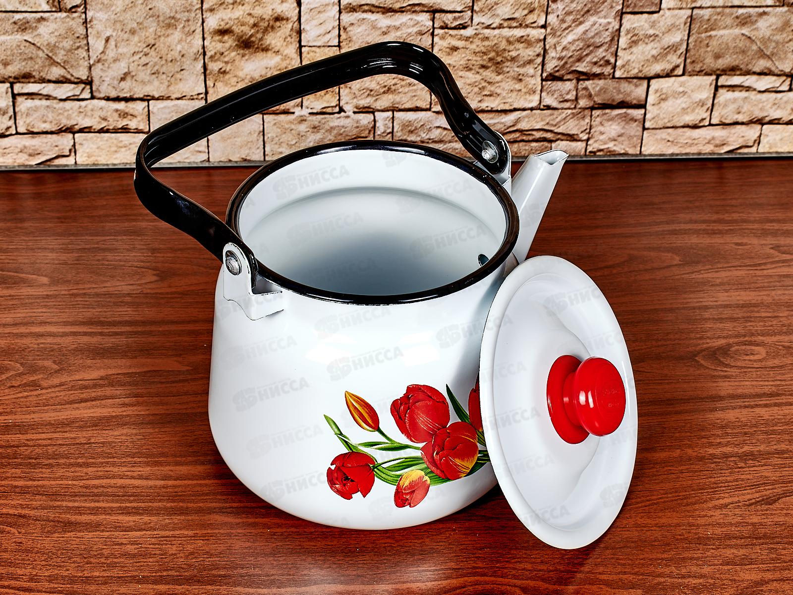 Чайник 2,3л Тюльпаны, белый с пластмассовой кнопкой  С2714.3*78